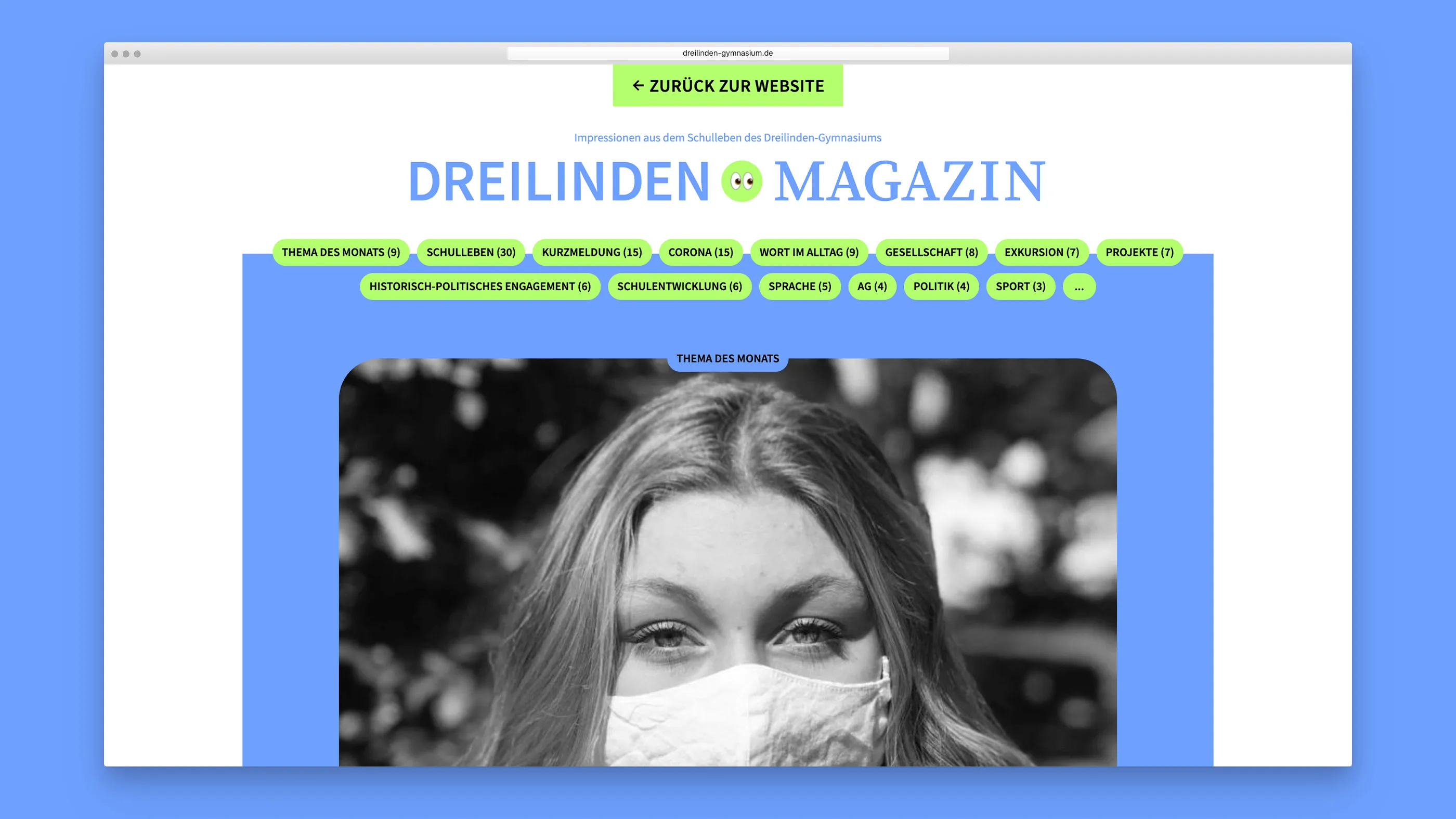 Schülerin des mit Maske Magazin-Bereich
