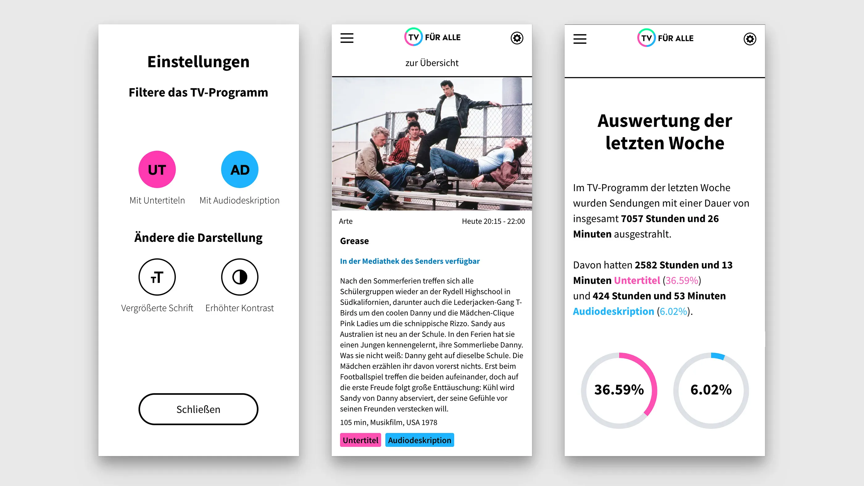 Screenshots der mobilen Ansichten