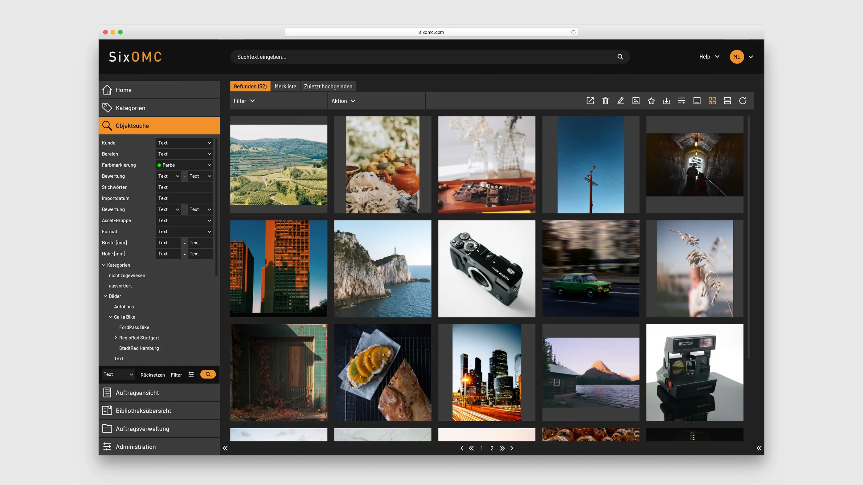 Representation GUI of images in the Media Asset Management System of SixOMC
