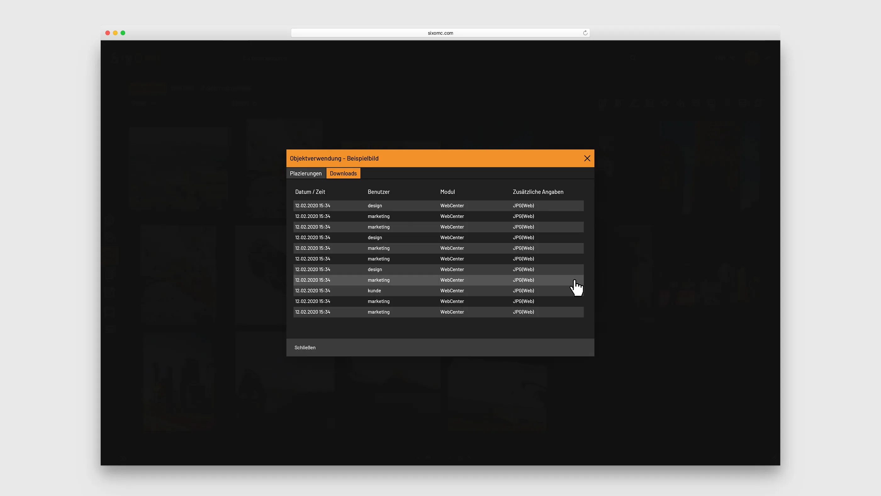 Detail of the GUI of the Media Asset Management System from SixOMC