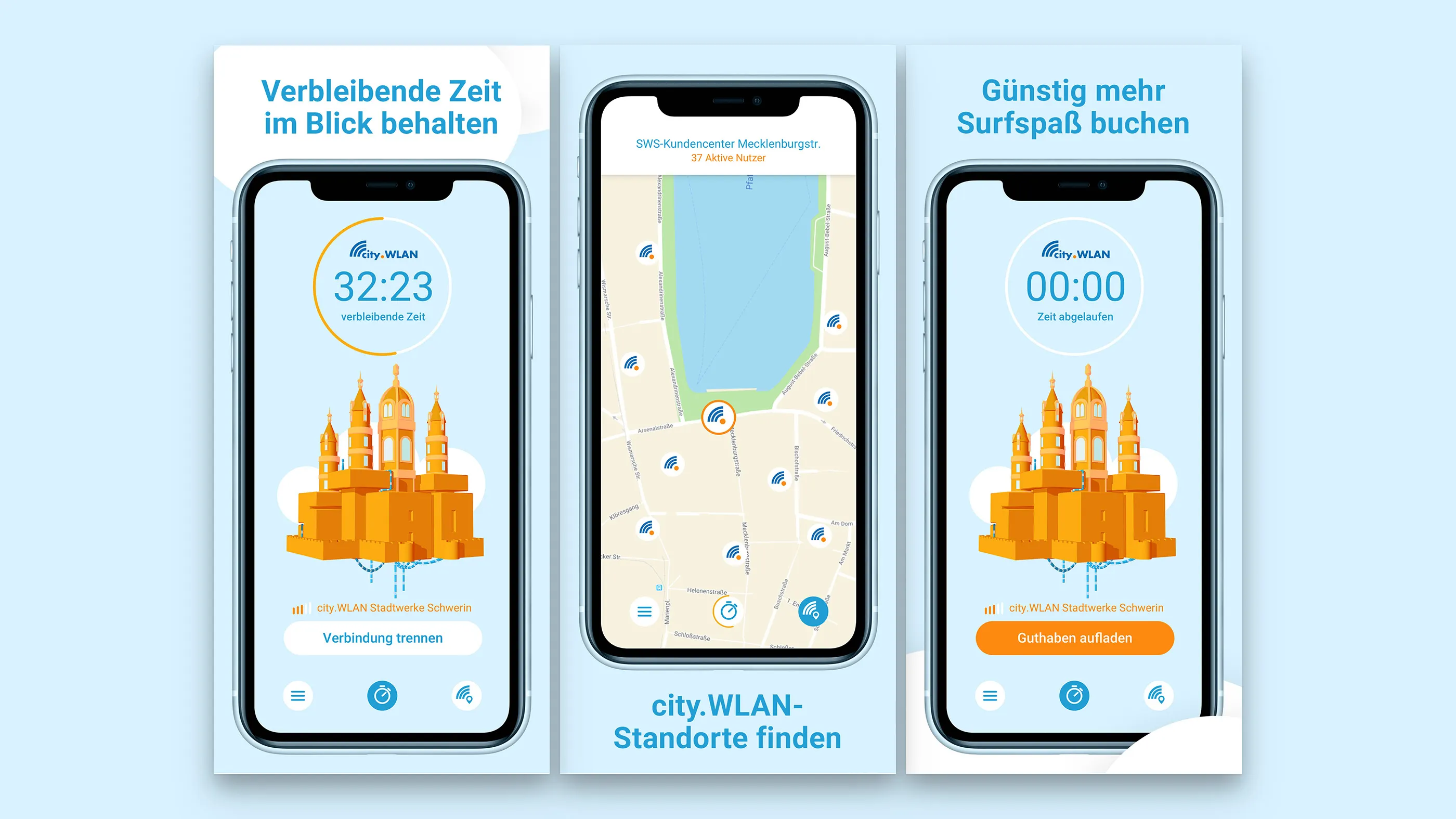 Smartphone mit cityWLAN App in der Anwendung