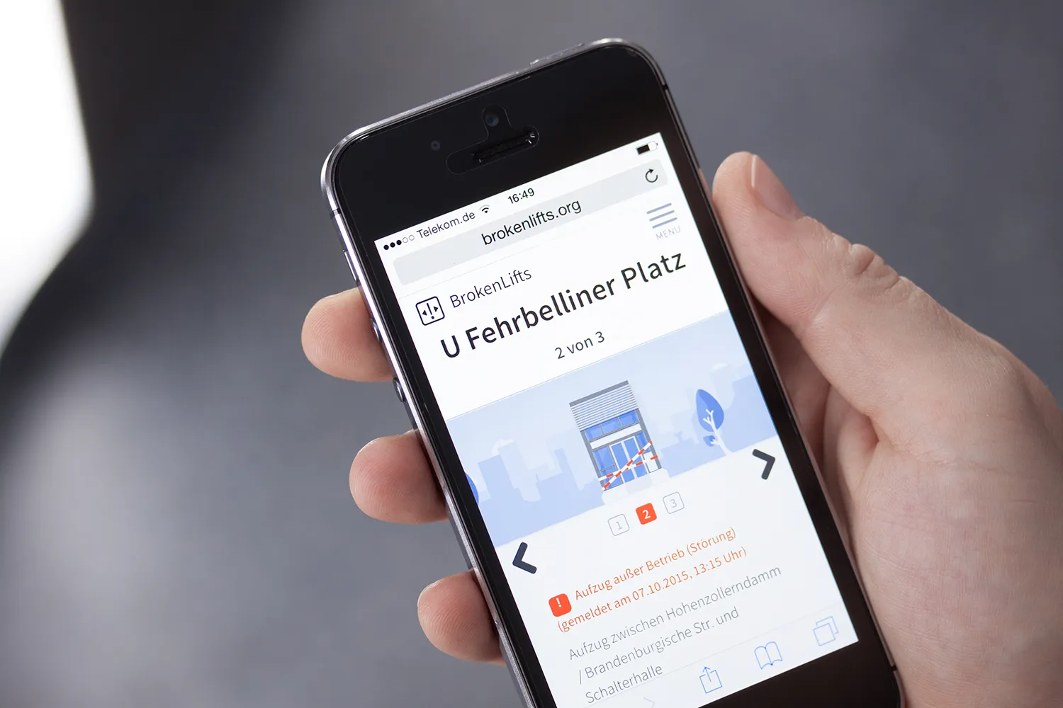 BrokenLifts.org auf einem Smartphone