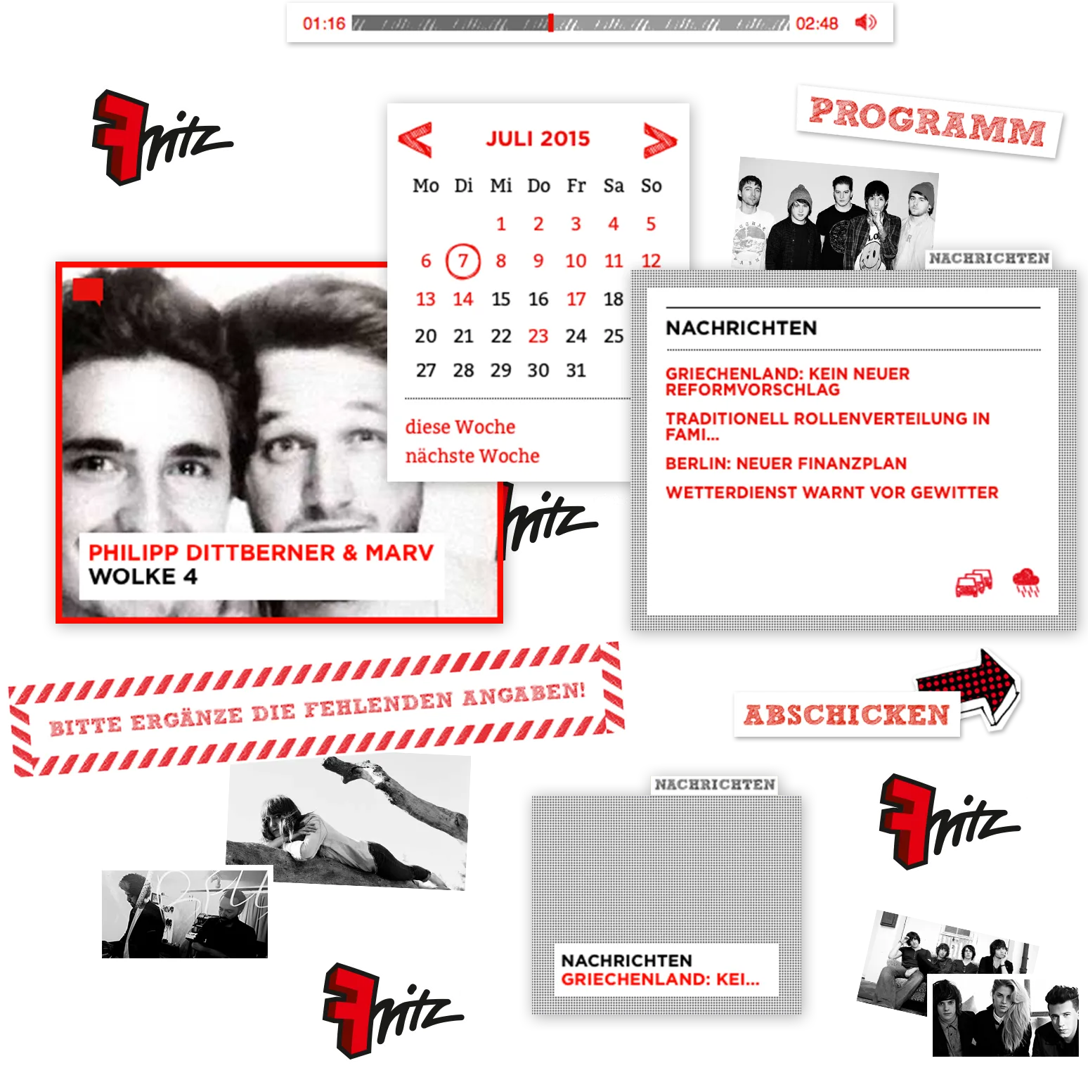 Fritz, collage, red, white, black