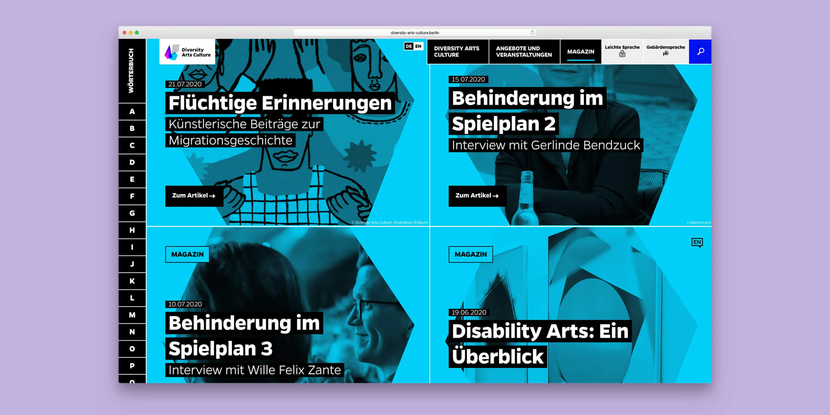 Übersicht der Projekte im Magazin von Diversity Arts Culture