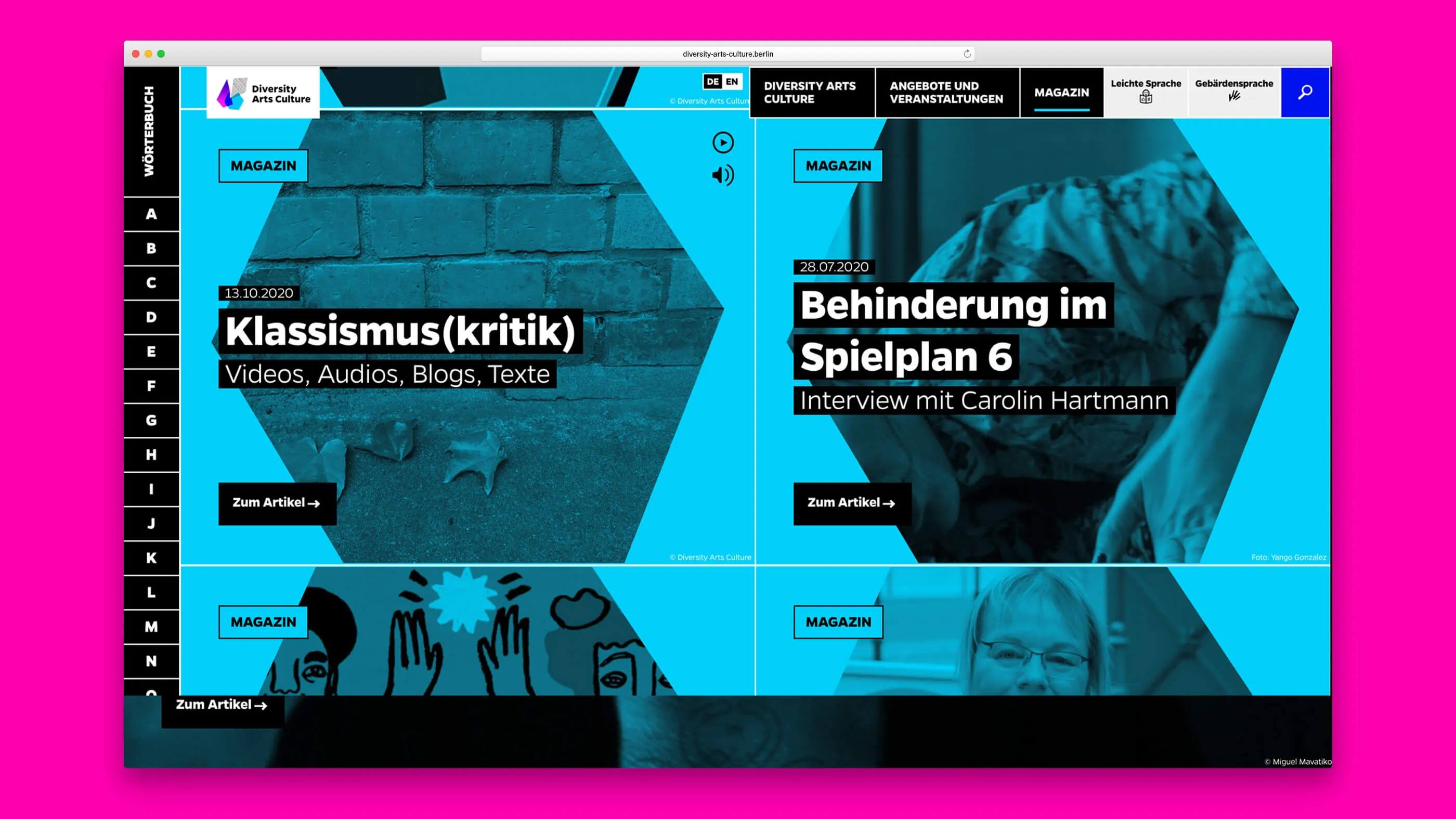 Overview of some projects in the magazine of Diversity Arts Culture