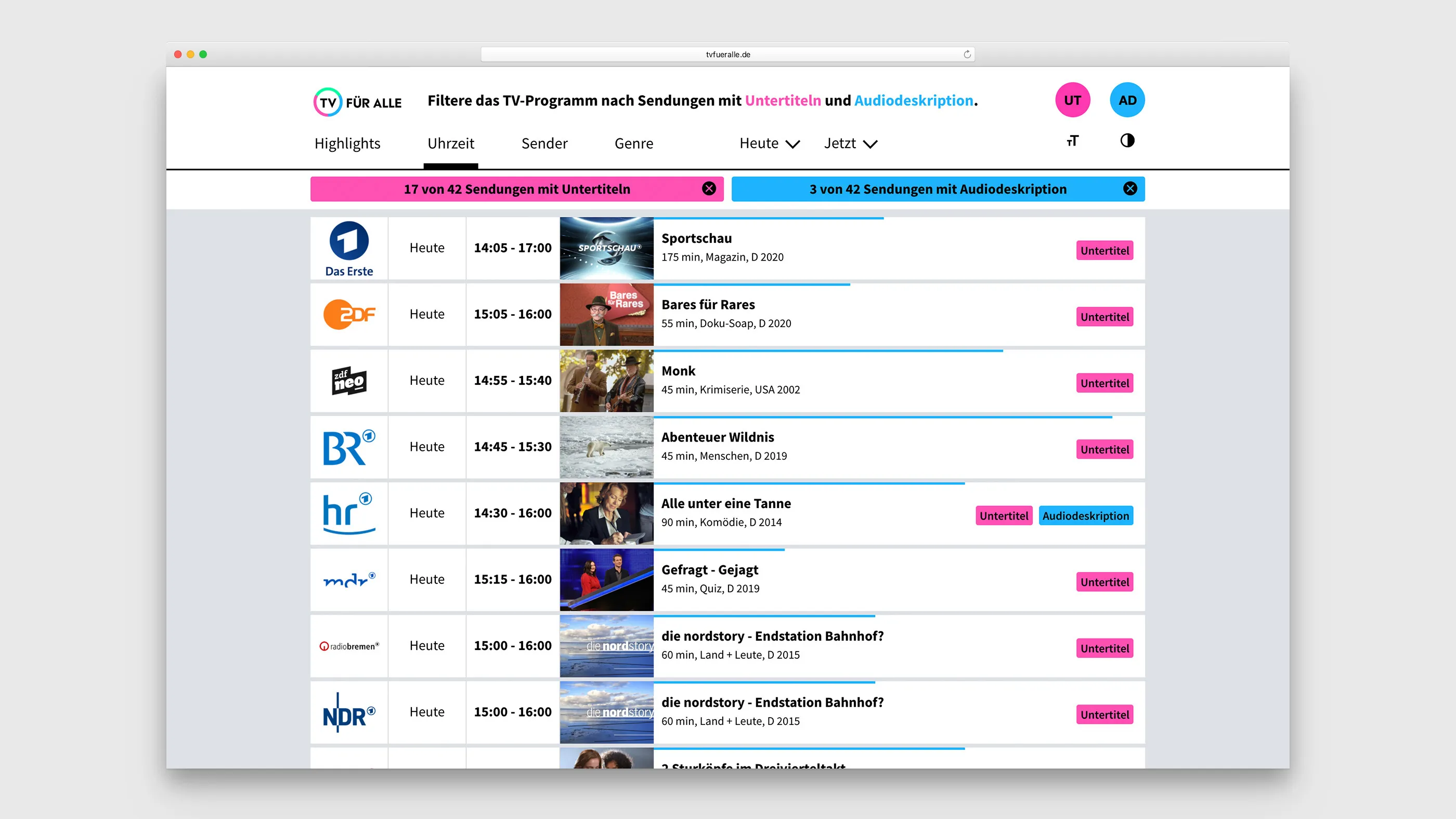 Startseite mit Programmübersicht