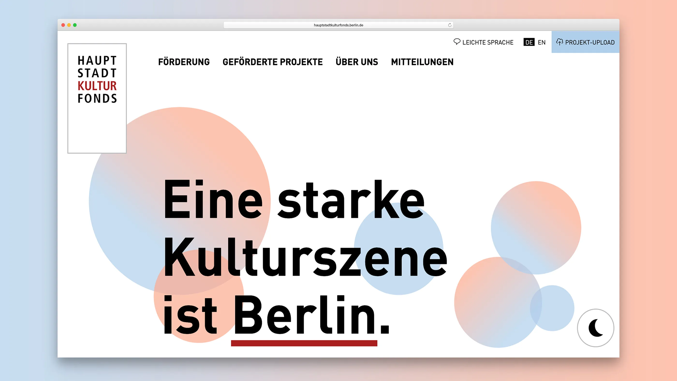 Striking lettering, circles with colour gradient in the background