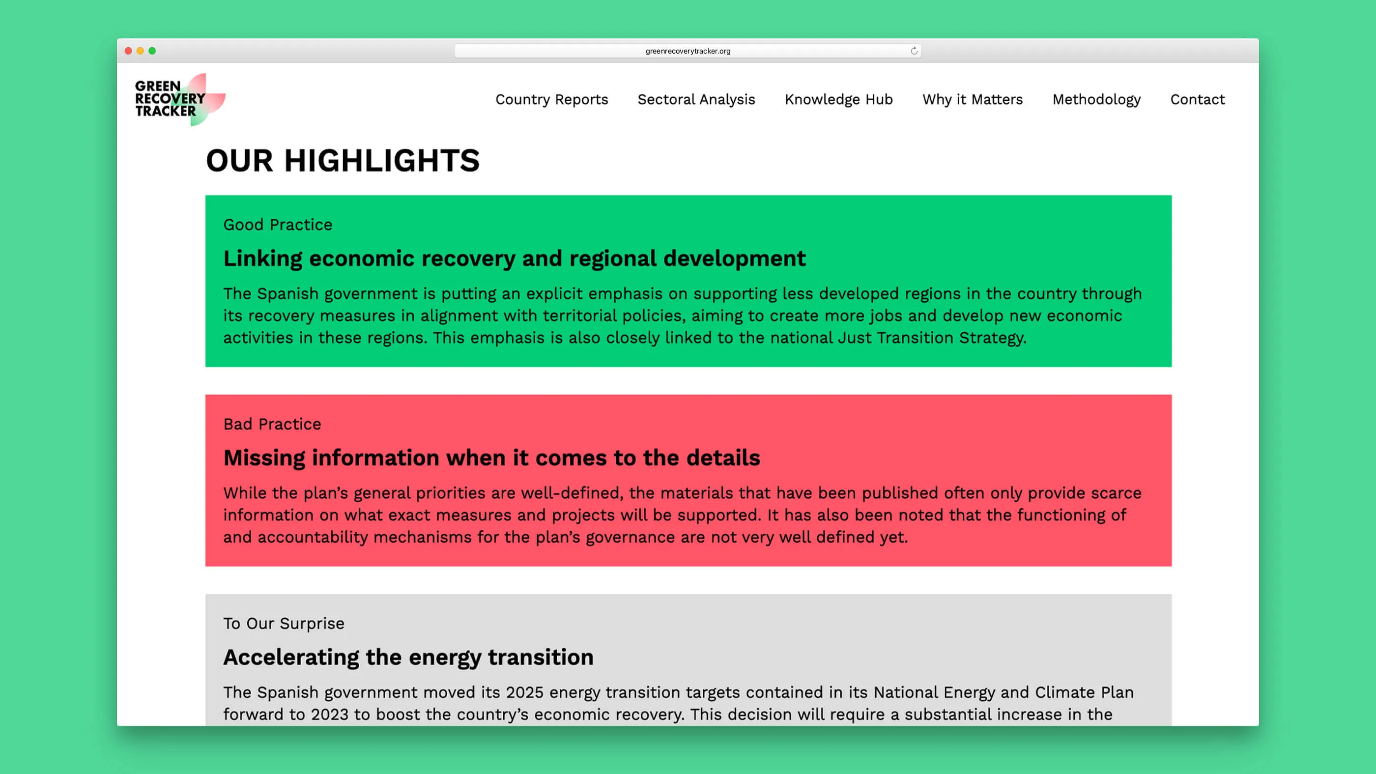 Green Recovery Tracker Detail