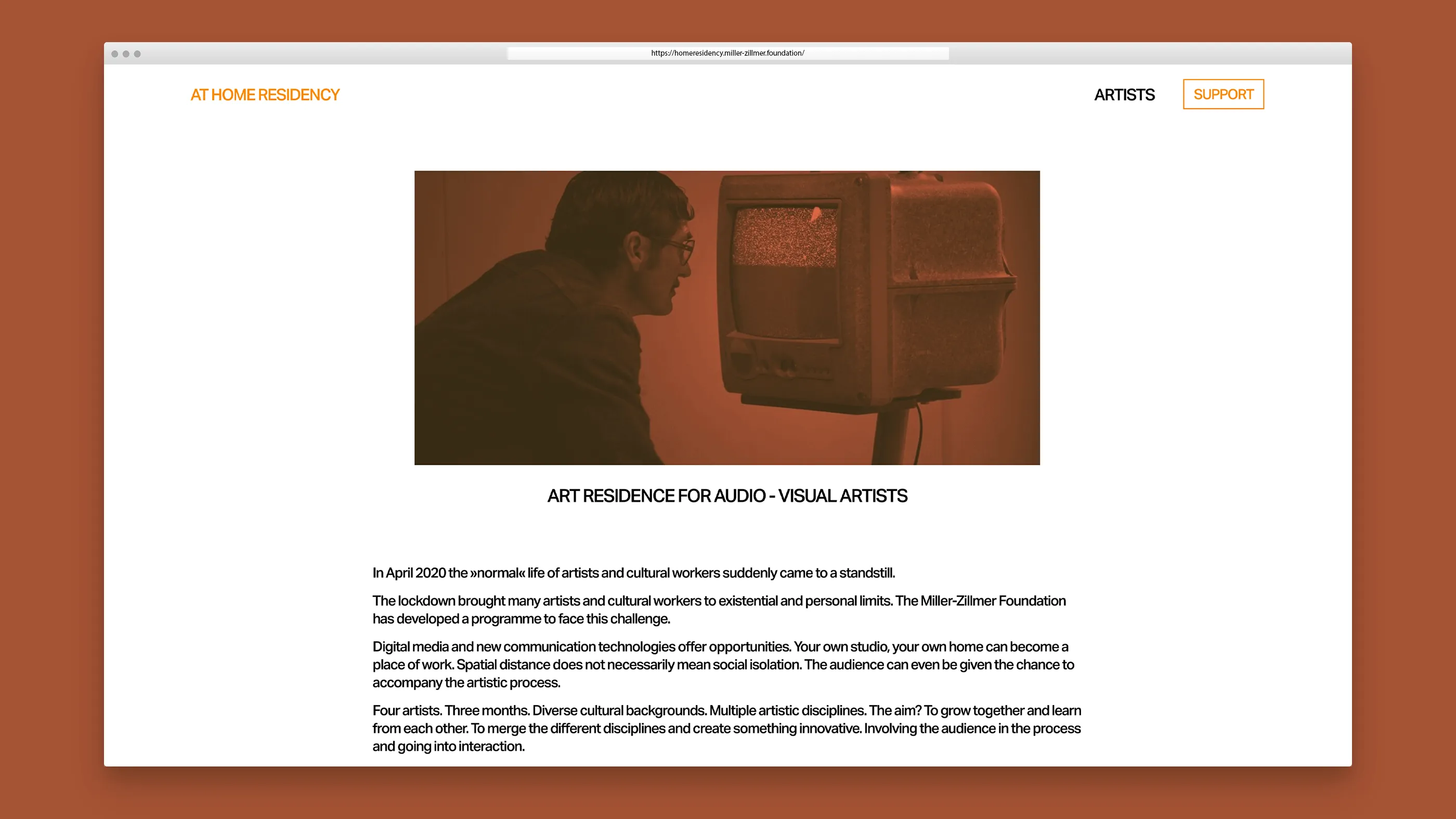 Screenshot At Home Residency Microsite of the Miller-Zillmer Foundation
