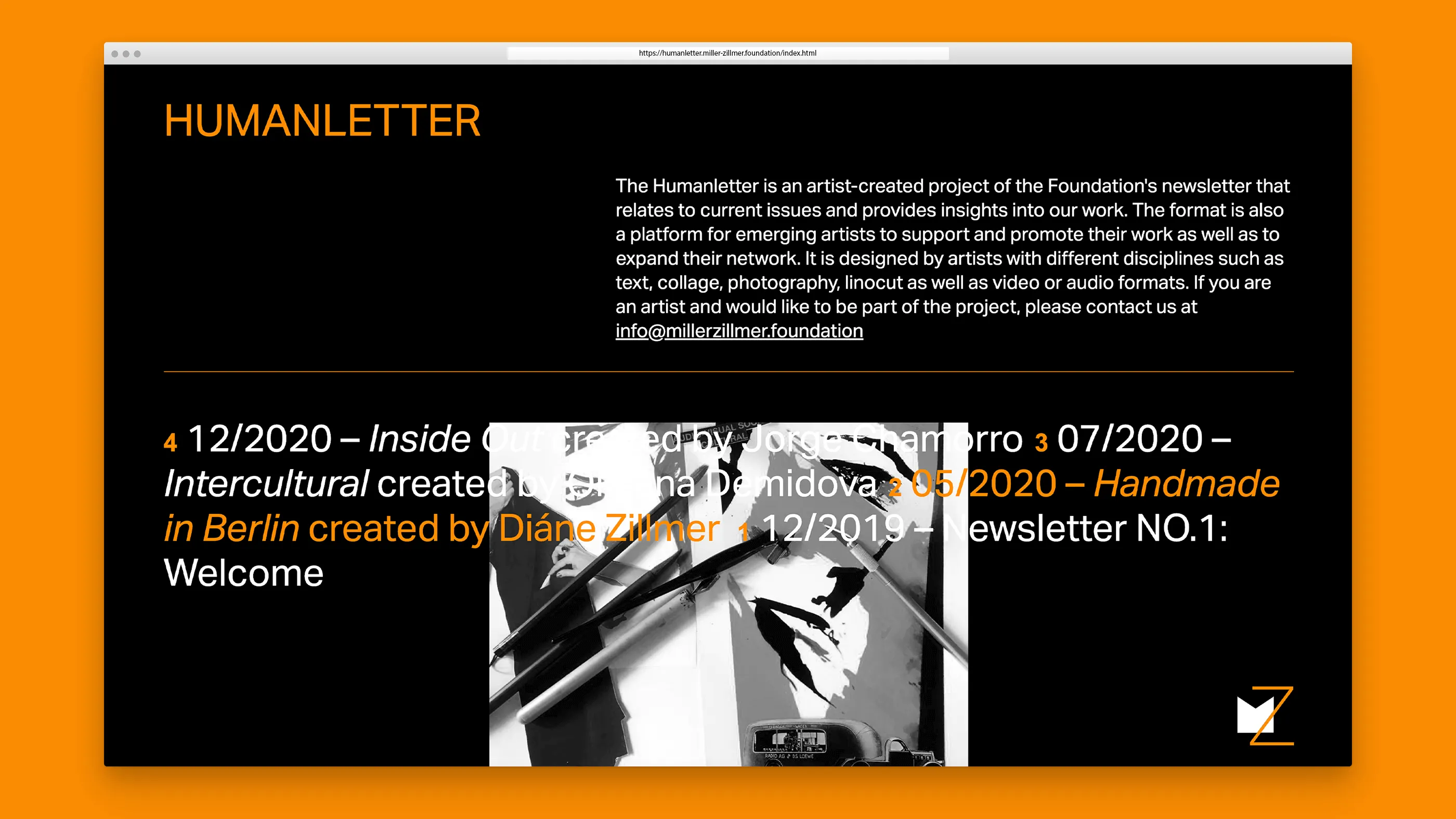 Screenshot Humanletter of the Miller-Zillmer Foundation