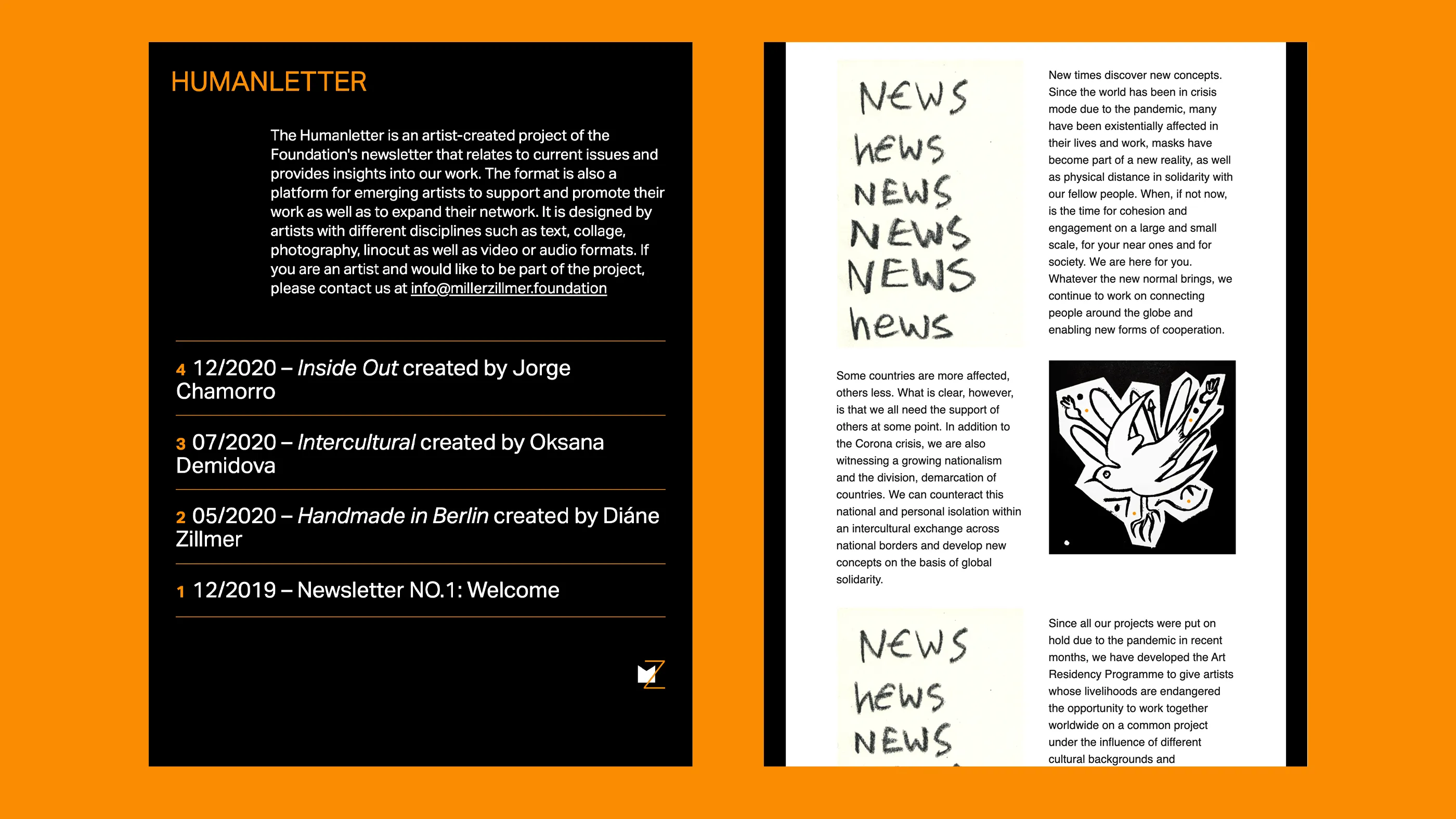 Screenshot Humanletter Microsite of the Miller-Zillmer Foundation