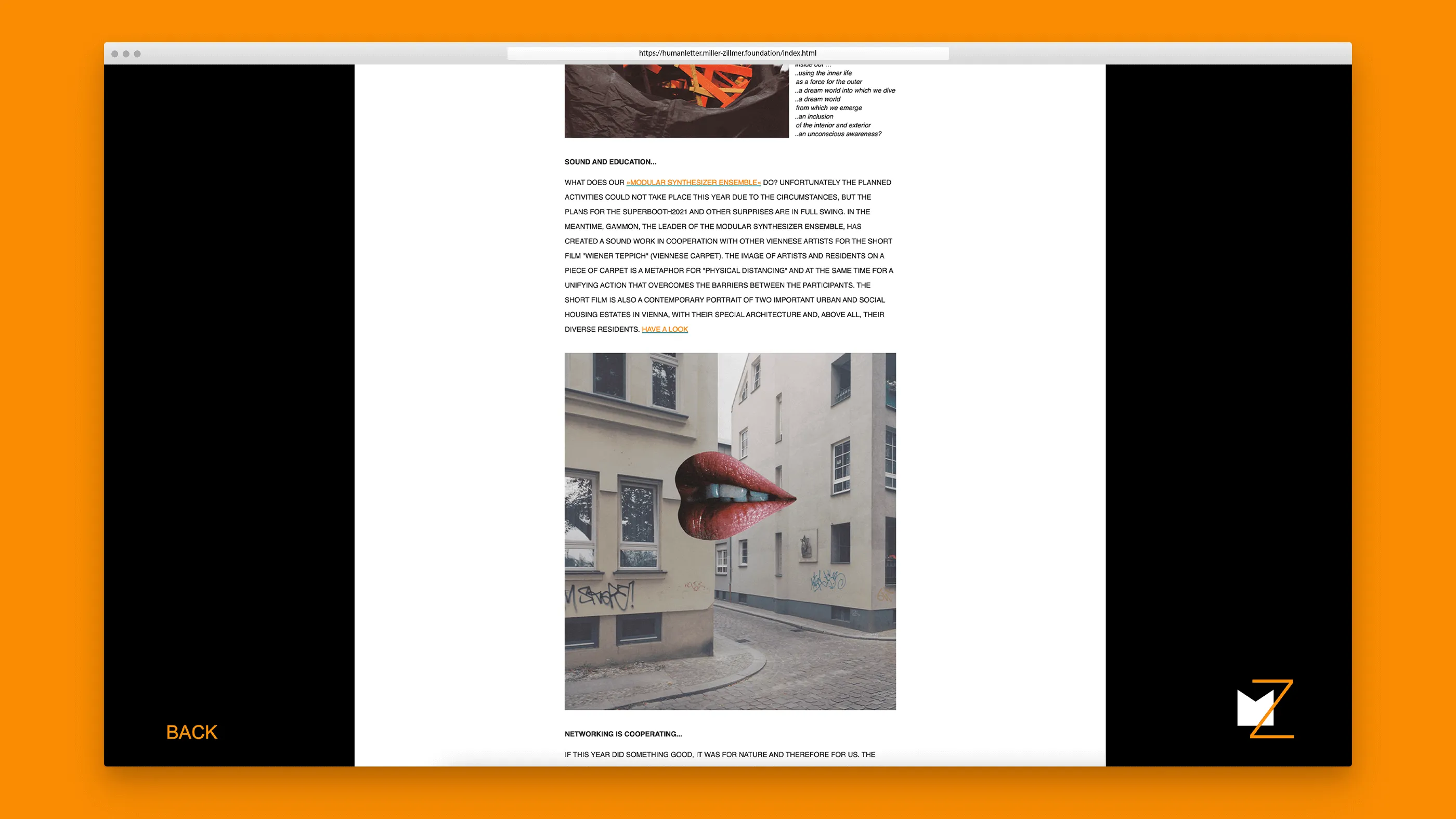 Screenshot Humanletter Microsite of the Miller-Zillmer Foundation