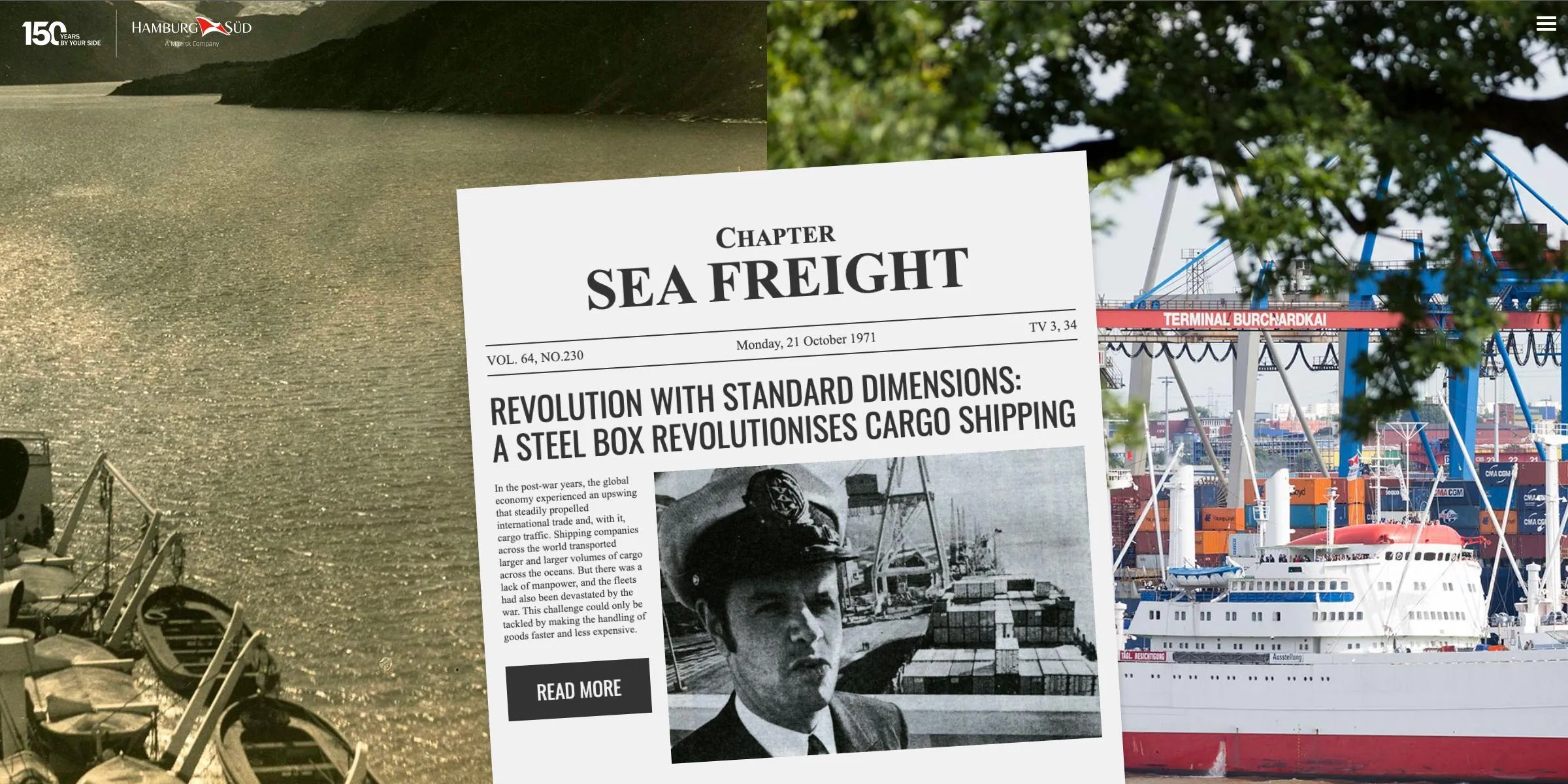 Screenshot Microsite 150 Jahre Hamburg Süd von Henkelhiedl – Übersichtsseite