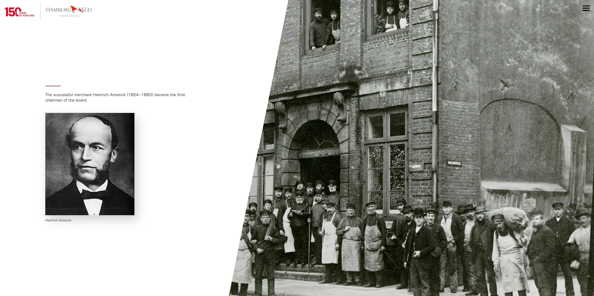 Screenshot Microsite 150 Jahre Hamburg Süd von Henkelhiedl – Detailseite mit Unternehmenszentrale