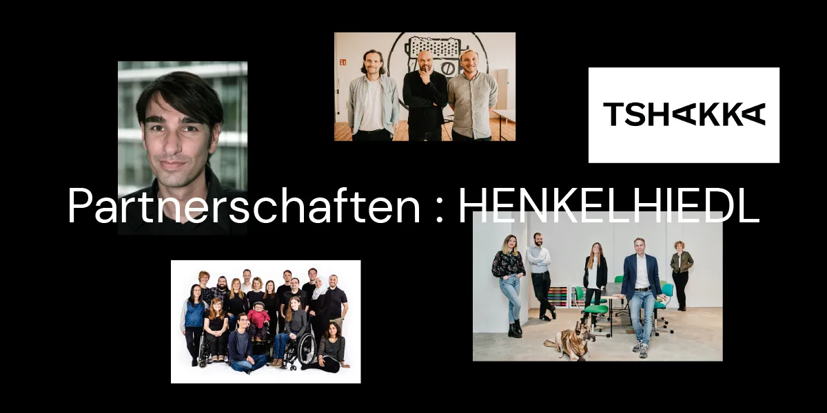 Collage mit Bildern des folgenden Artikels über die Partnerschaften von HENKELHIEDL mit CareerPeakr, Sendefähig, Tshakka, Prepublic und den Sozialheld:innen