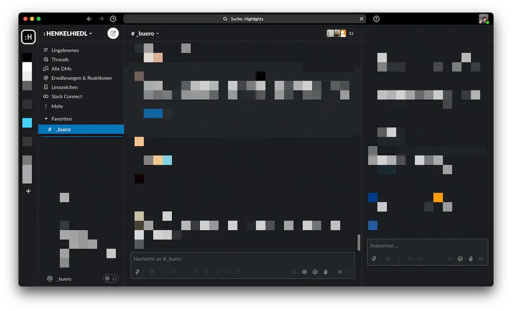 Verpixelter Screenshot des Programms Slack