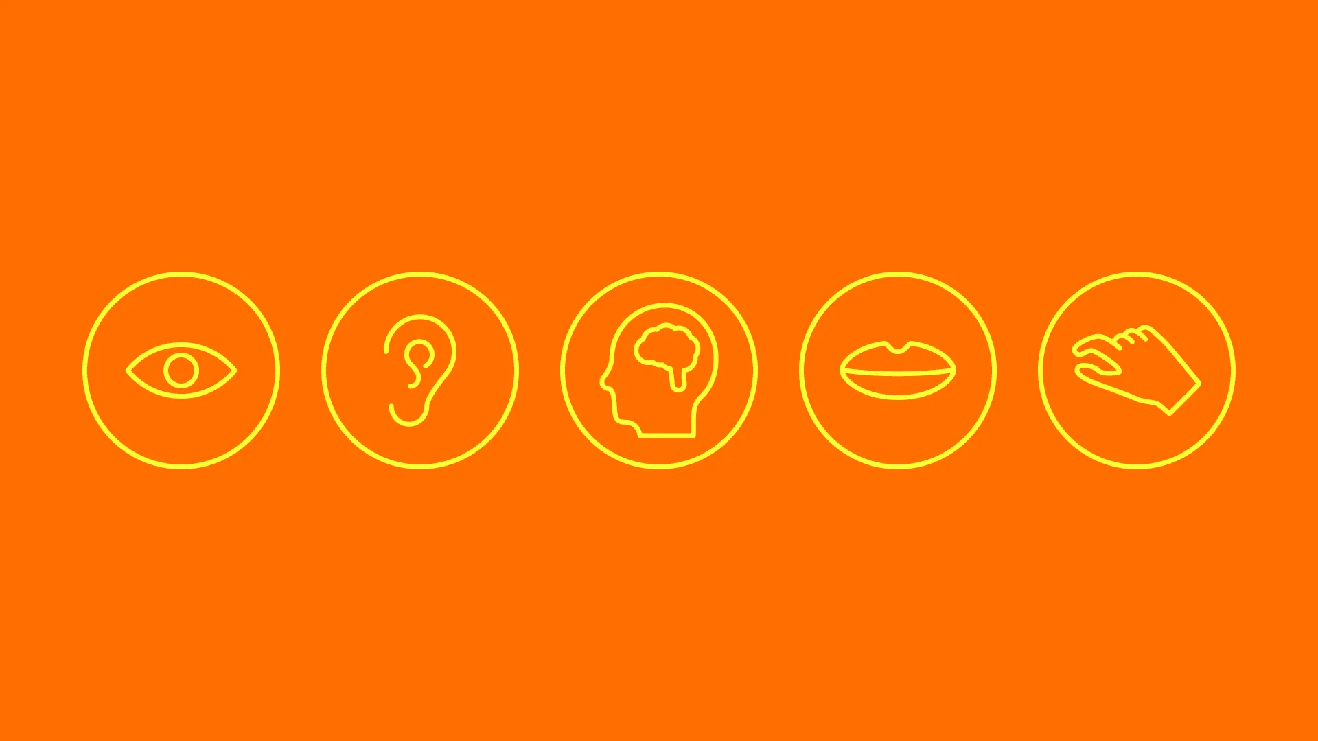 Abbildung von Icons, welche die Symbole für Sehen, Hören, Denken, Sprechen und mit der Hand bedienen stehen