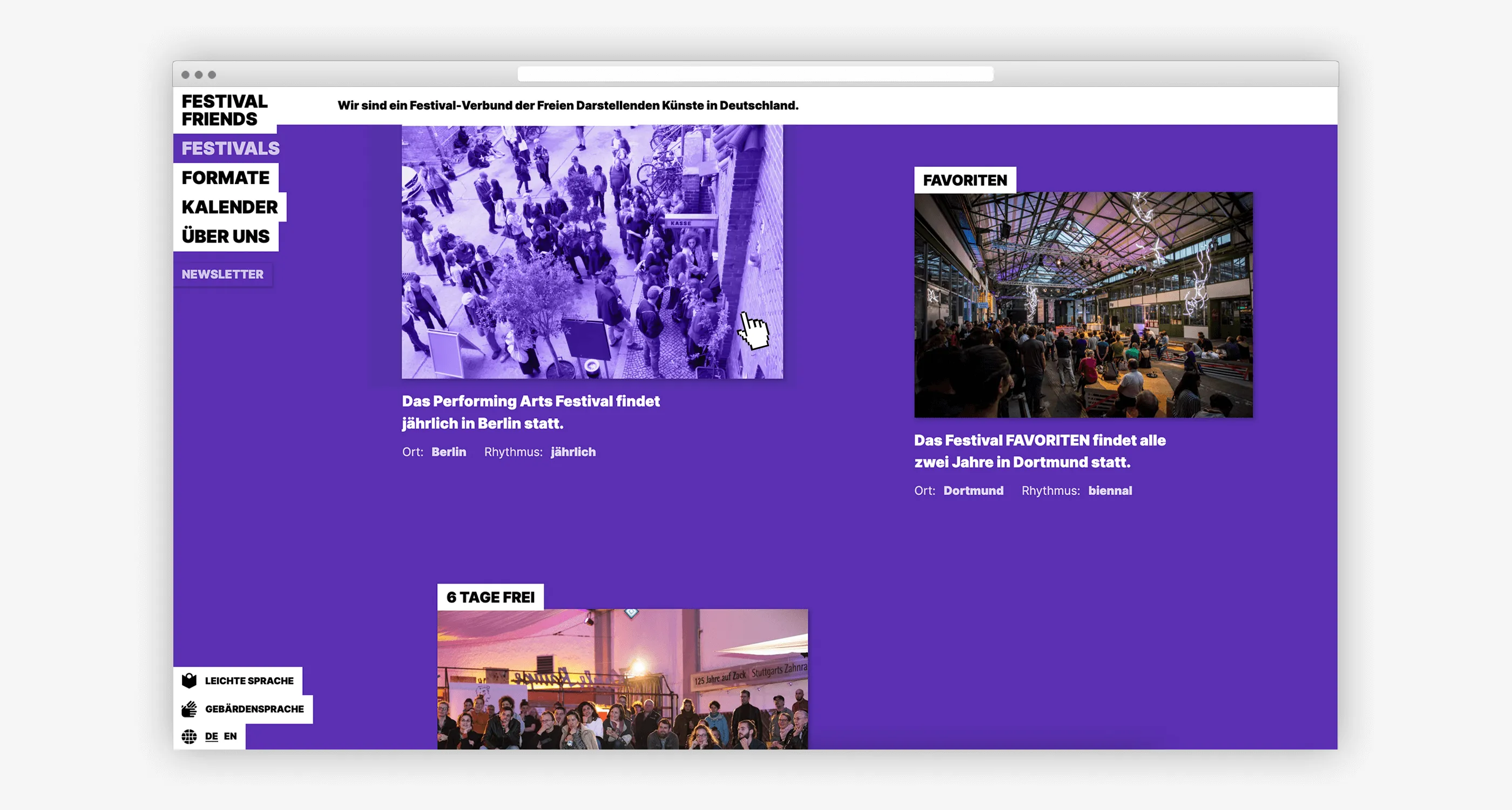 Screenshot der Website www.festivalfriends.de
