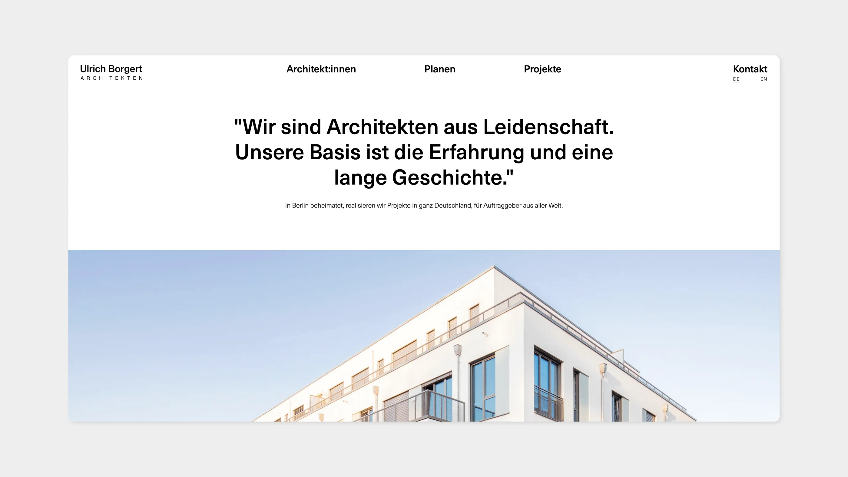 The homepage of the website of Ulrich Borgert Architekten