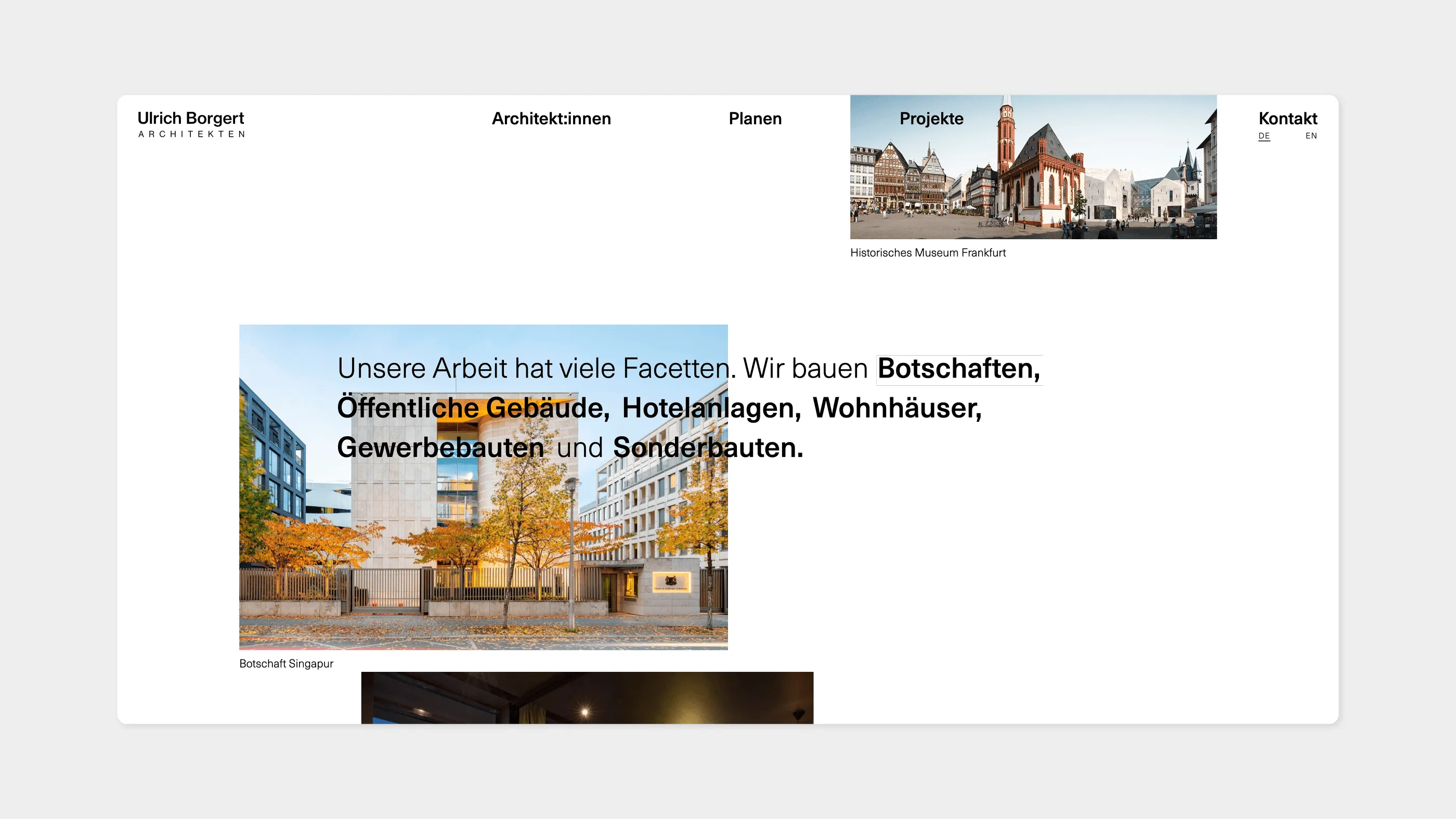 The homepage of the website of Ulrich Borgert Architekten