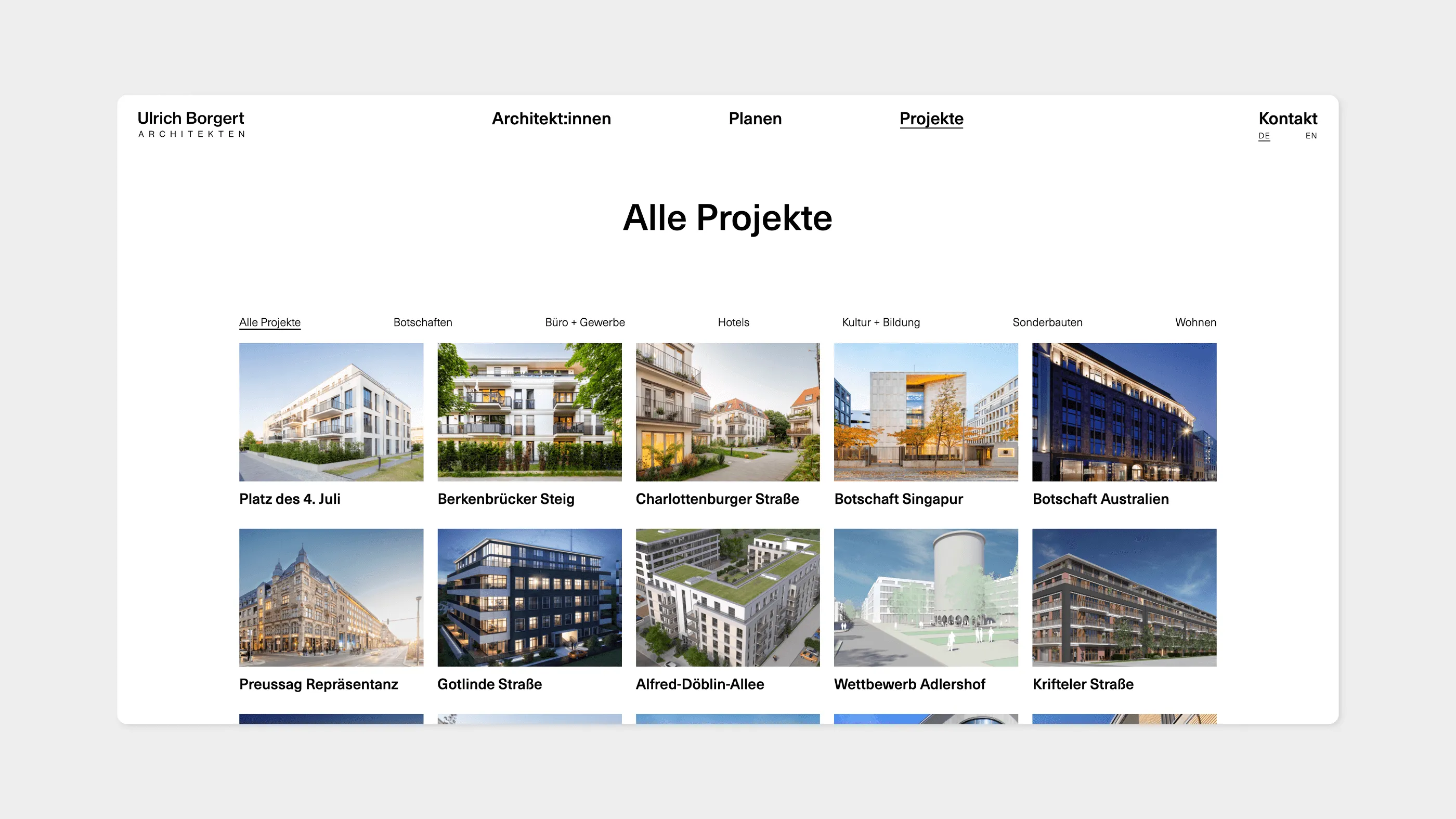 The project references section on the website of Ulrich Borgert Architekten