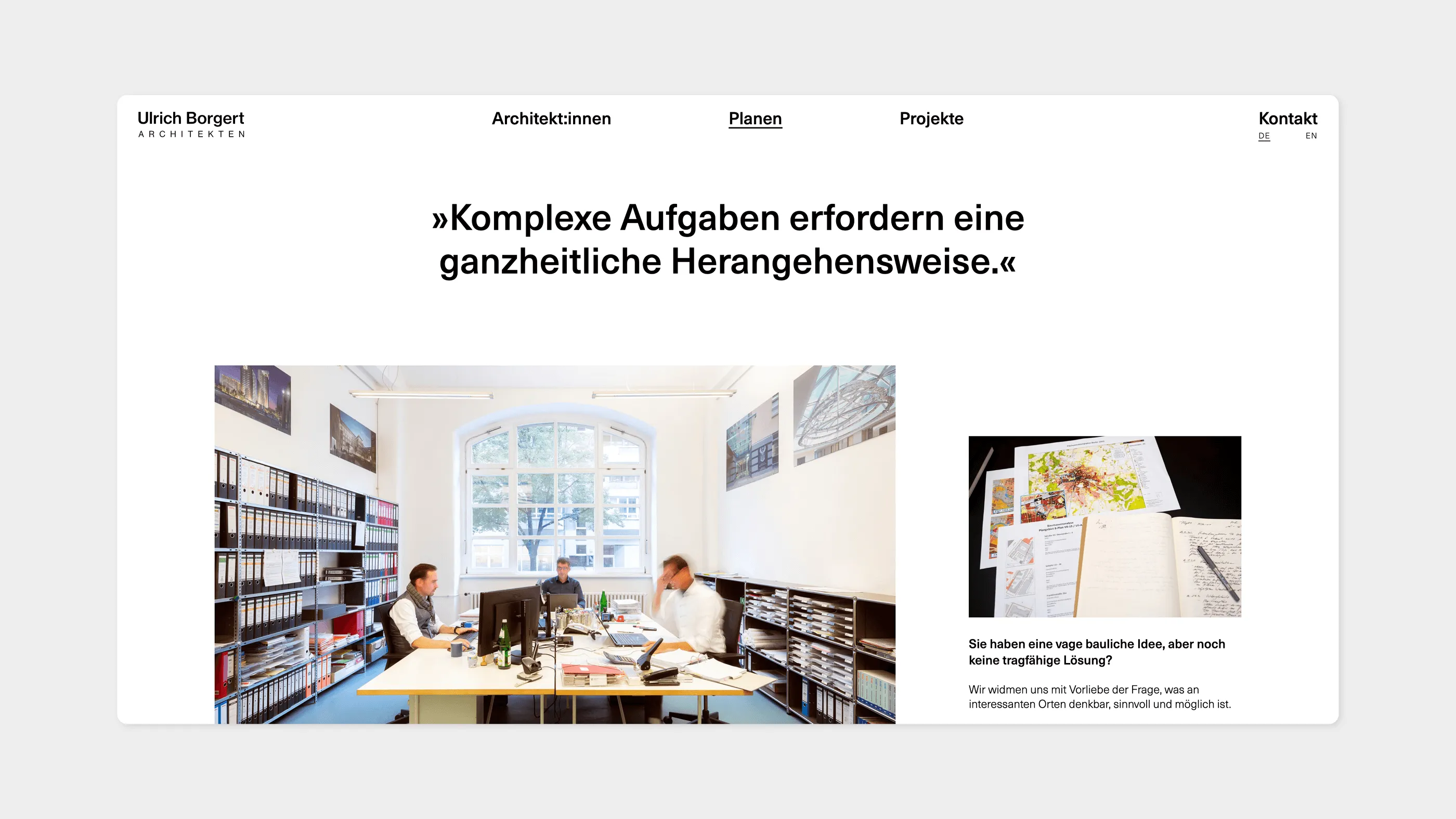 The services section on the website of Ulrich Borgert Architekten