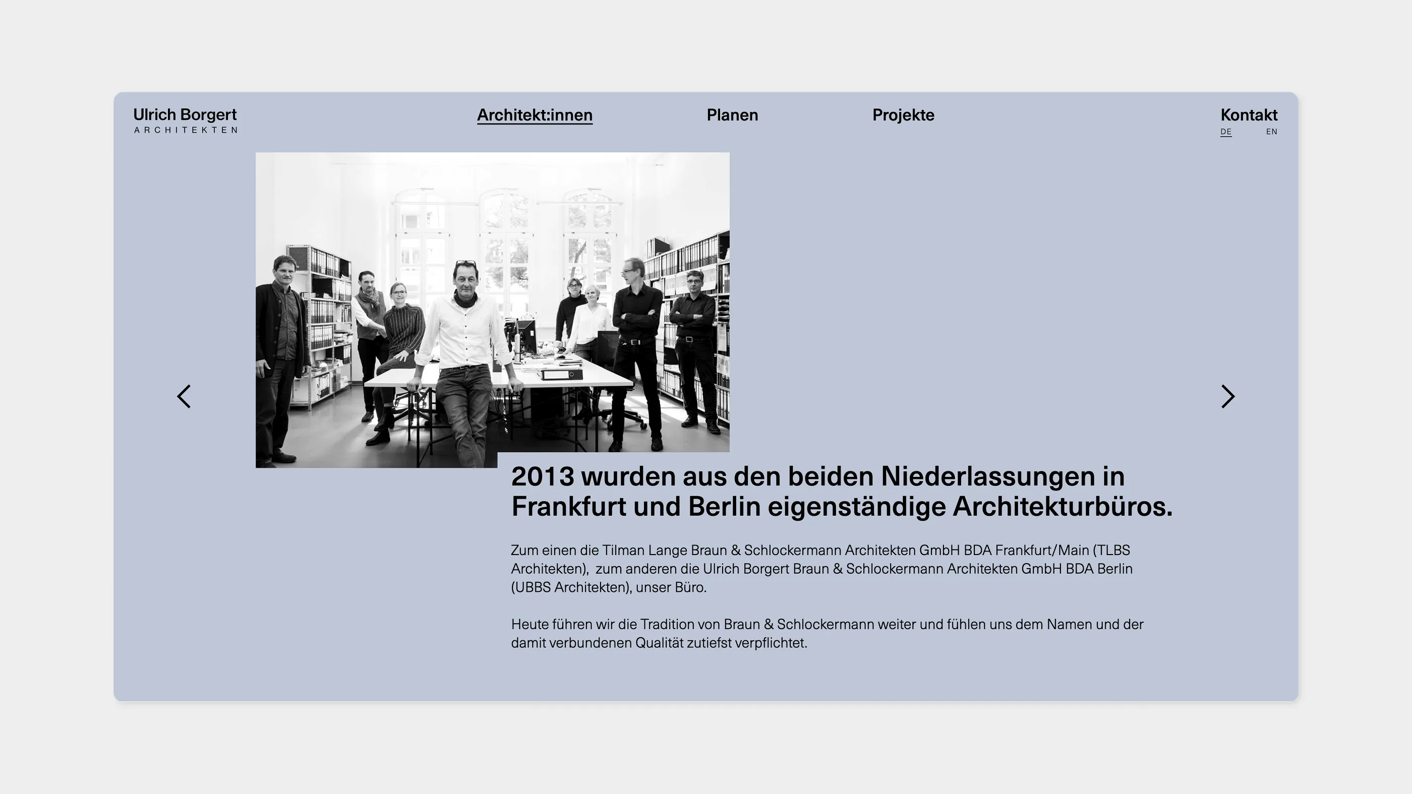 The team section on the website of Ulrich Borgert Architekten