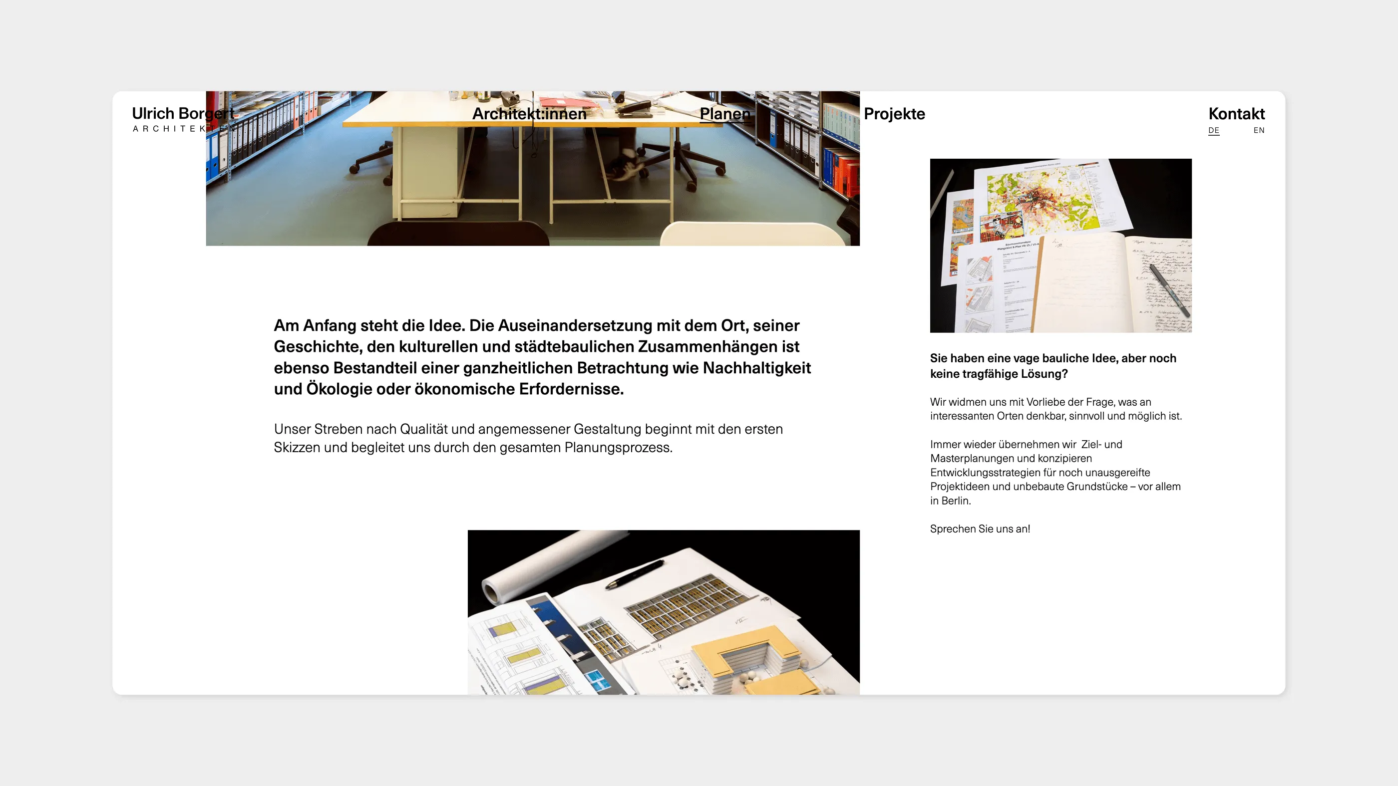 The services section on the website of Ulrich Borgert Architekten