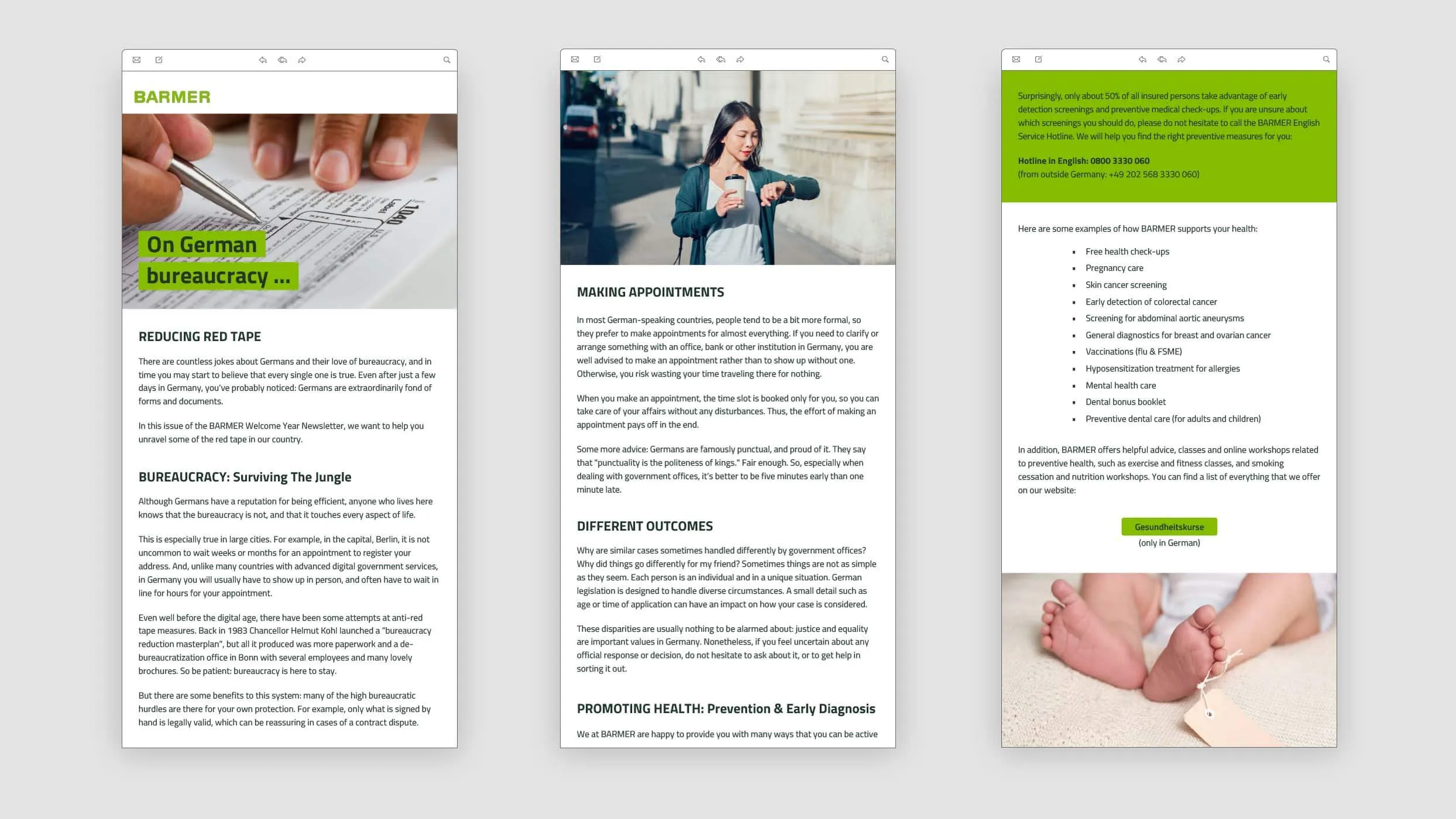 Screenshots der Barmer-Newsletter