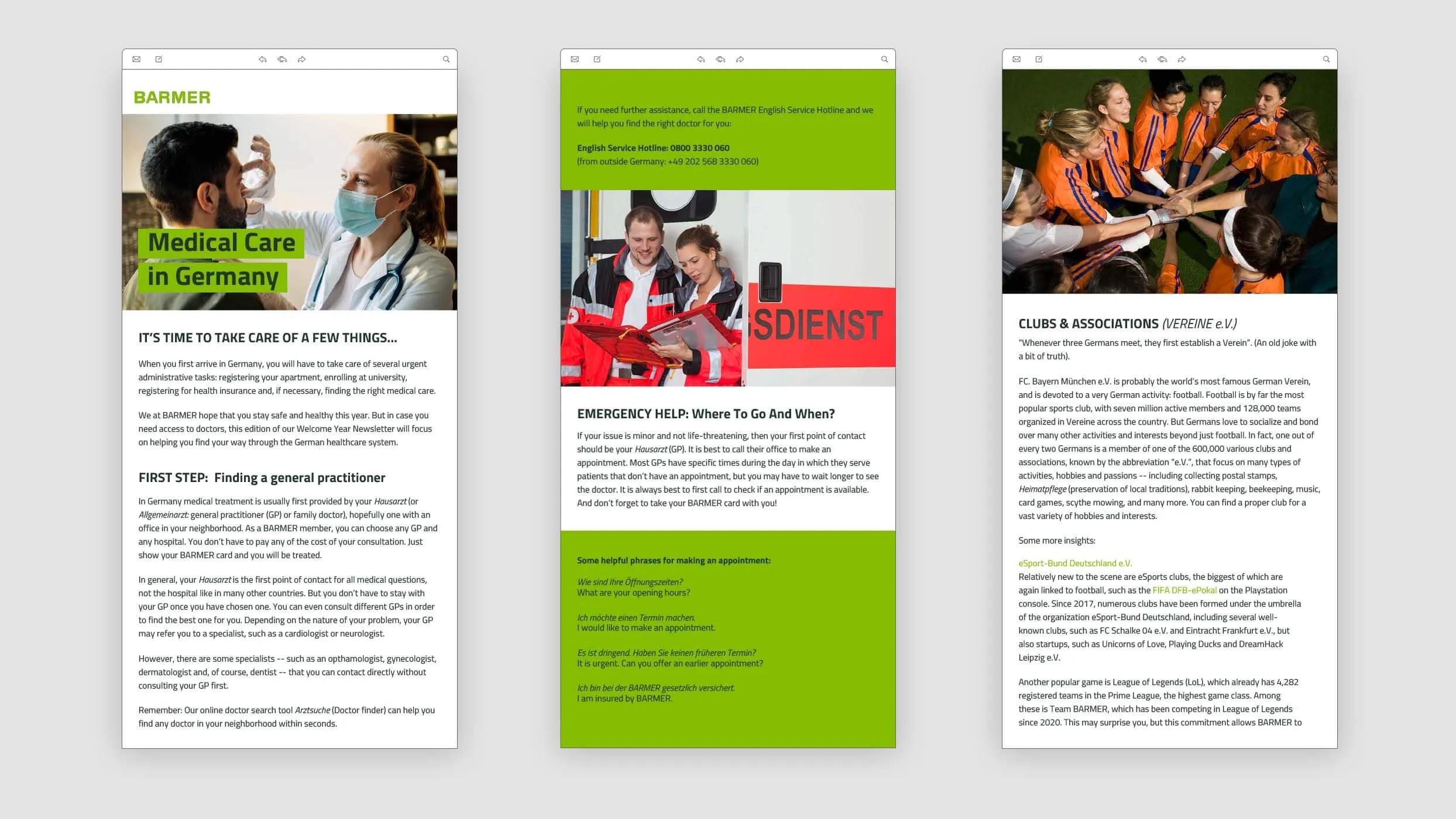 Screenshots der Barmer-Newsletter
