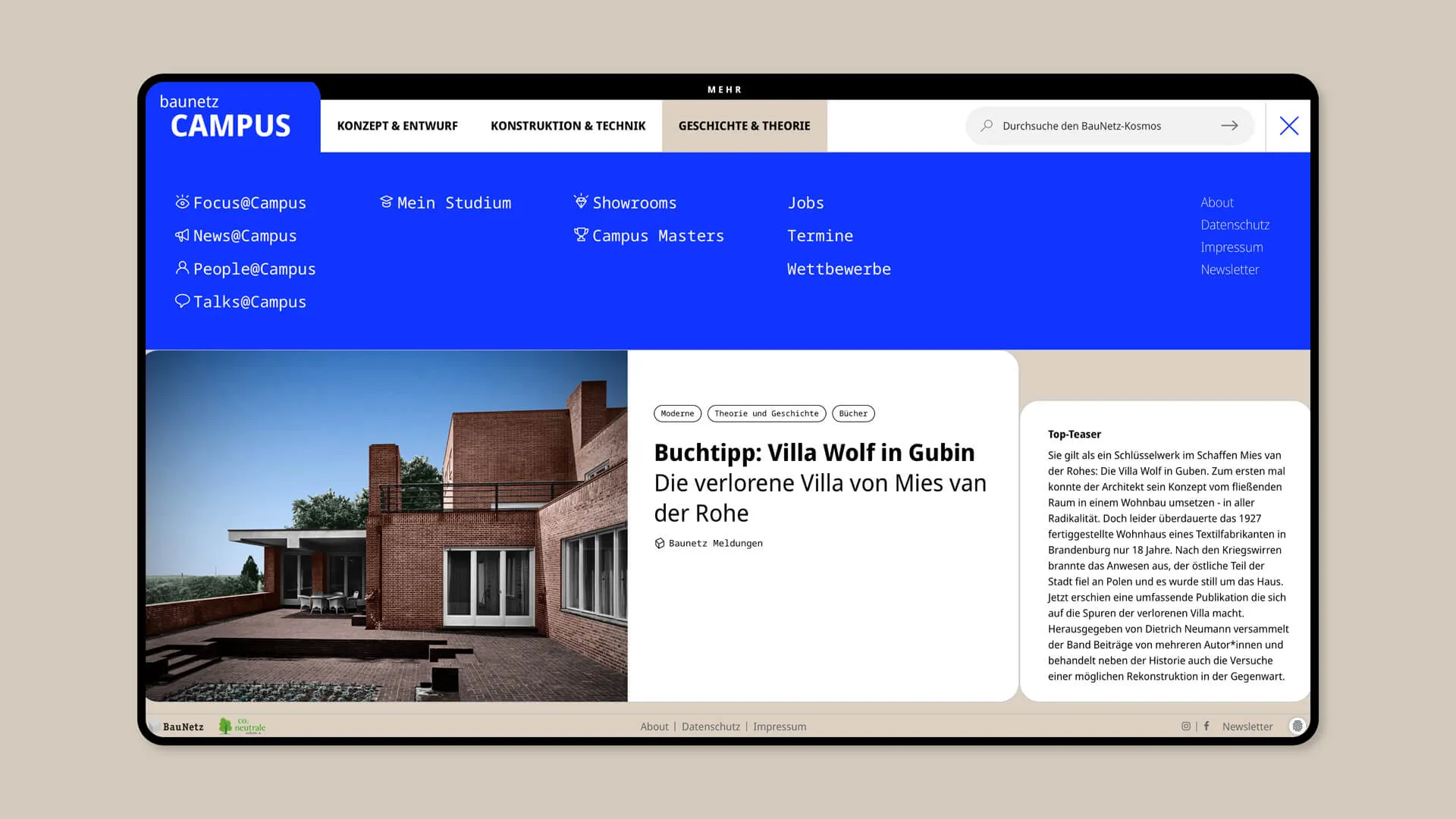 Screenshot von baunetz CAMPUS