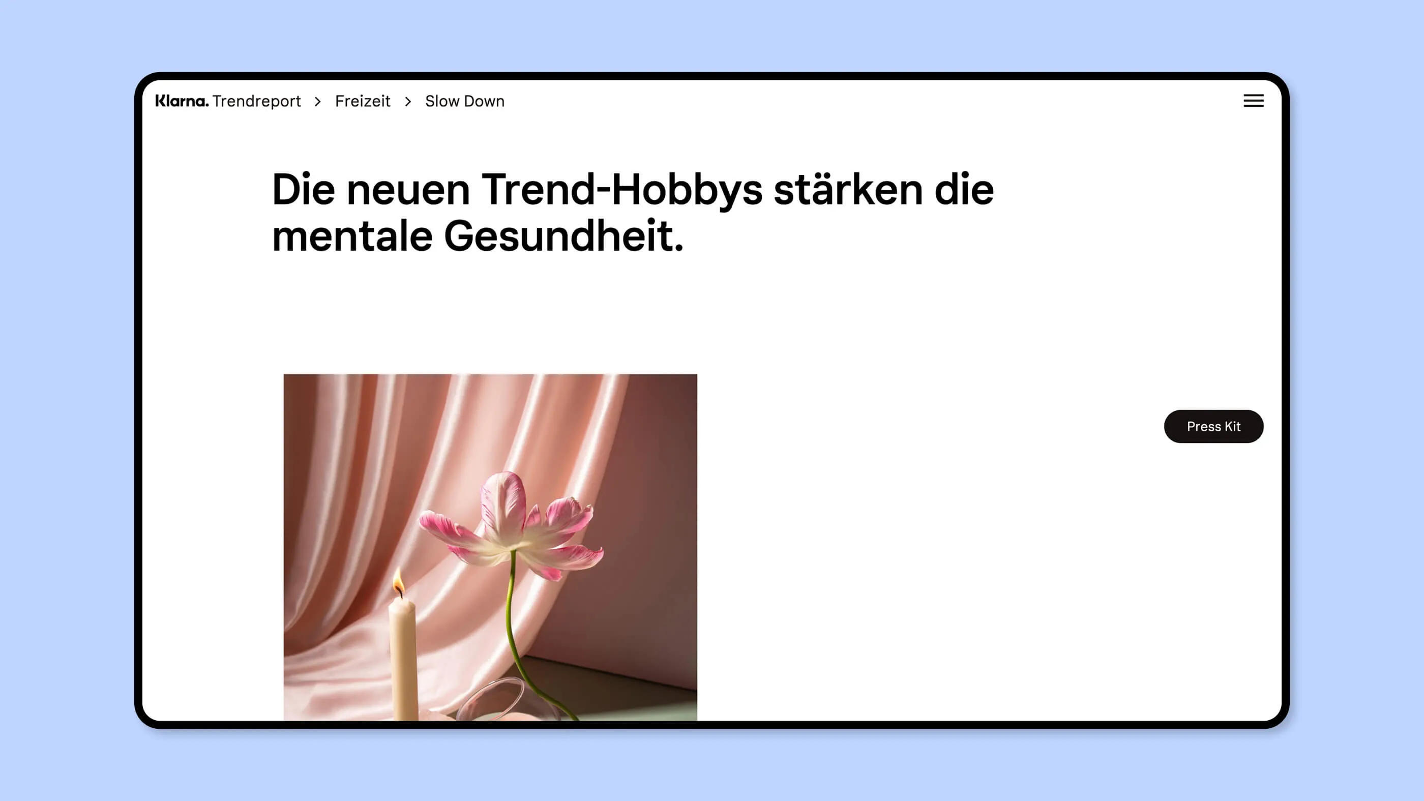 Screenshit der Klarna Trendreport Nr. 02 mit dem Thema Freizeit