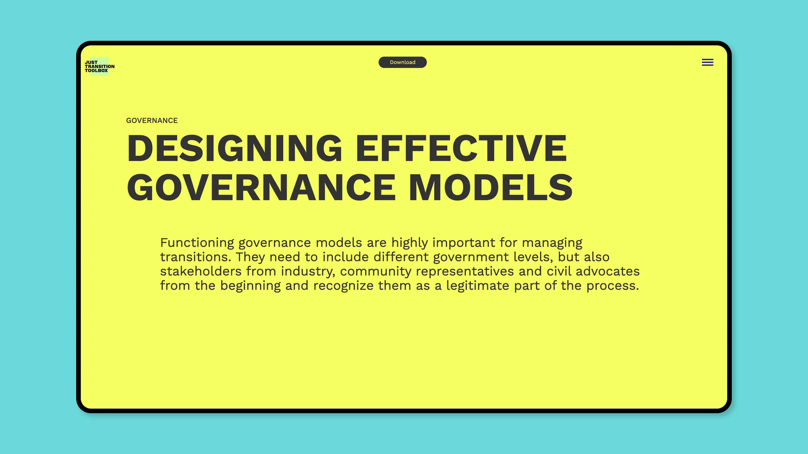 Screenshot from the Governance detail page - black text on yellow background