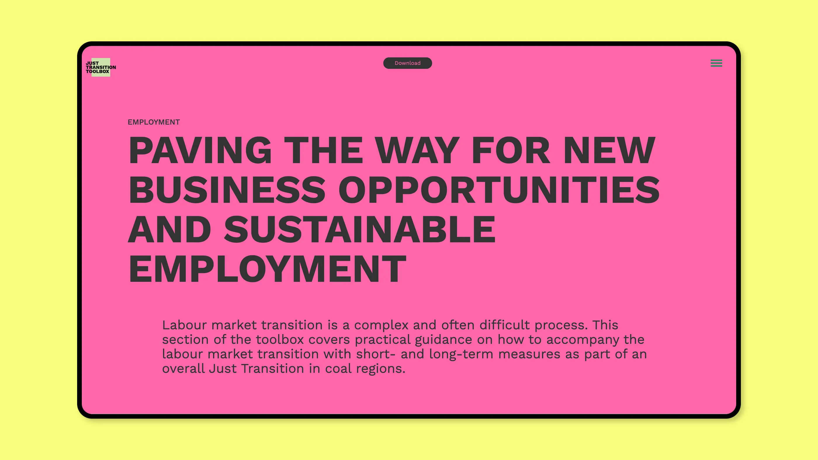 Screenshot from Employment detail page - black font on pink background