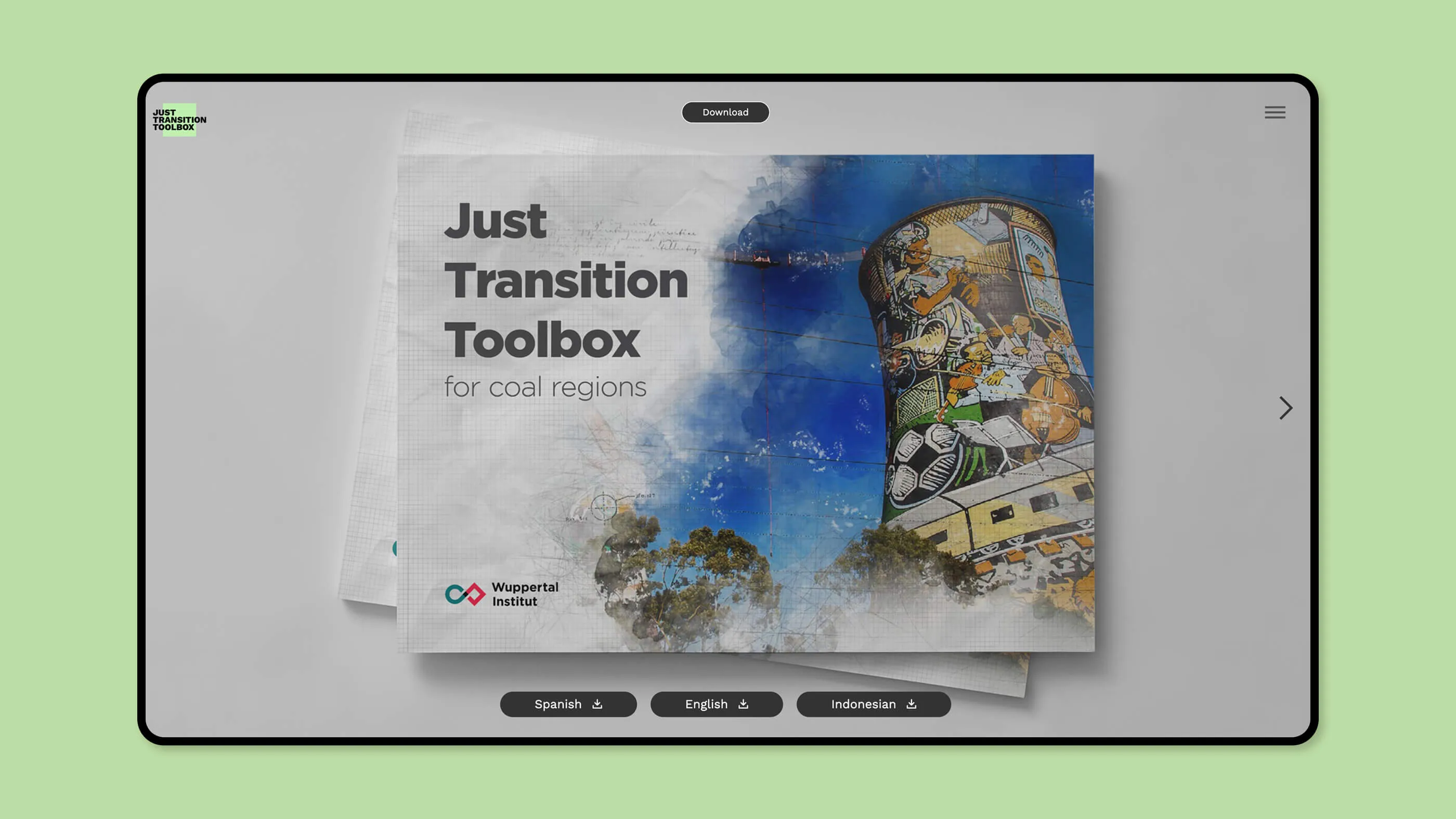 Screenshot from the download page - photo from the brochure »The Just Transition toolbox for coal regions«. 