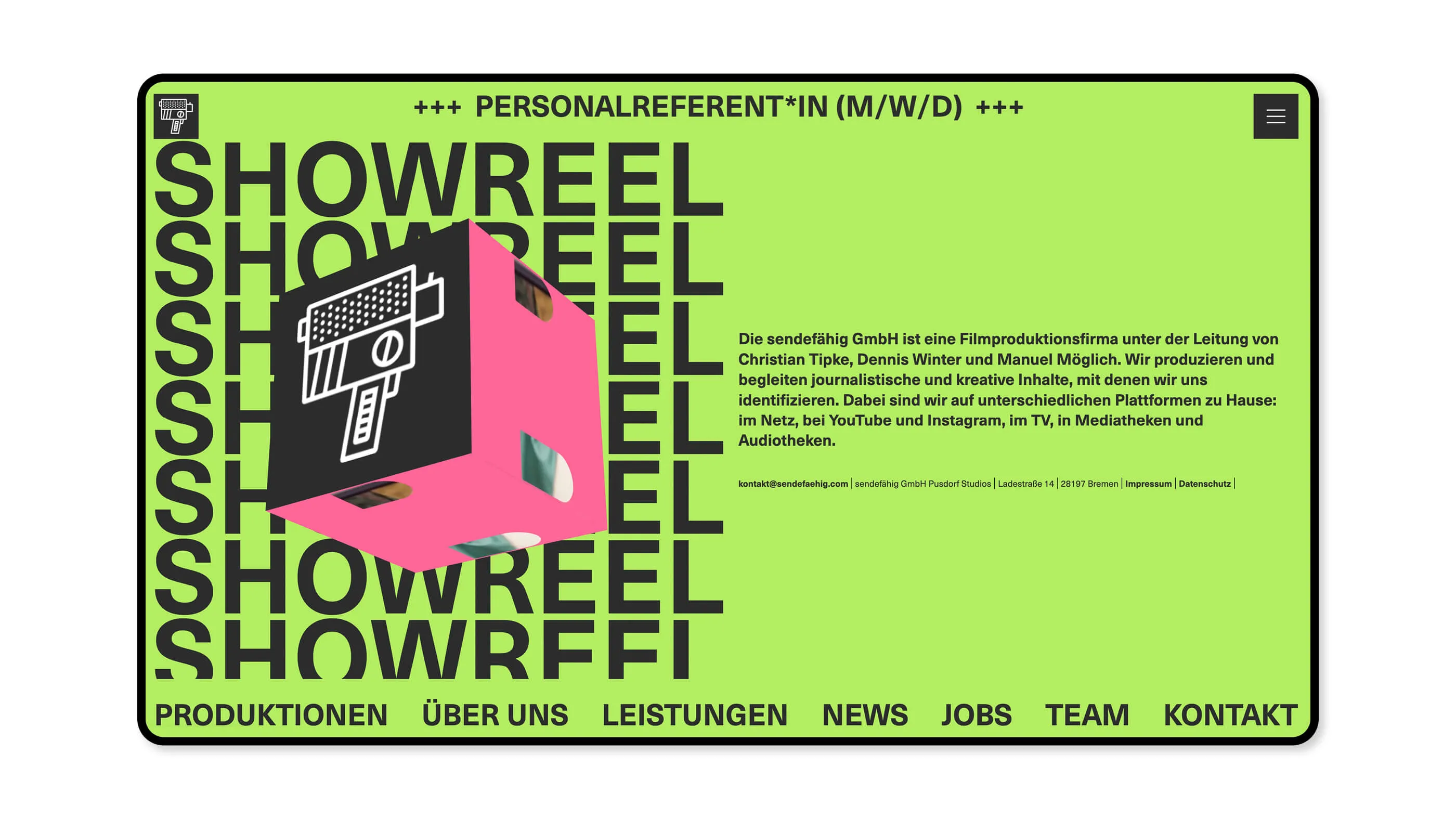 Screenshot from the sendefähig website