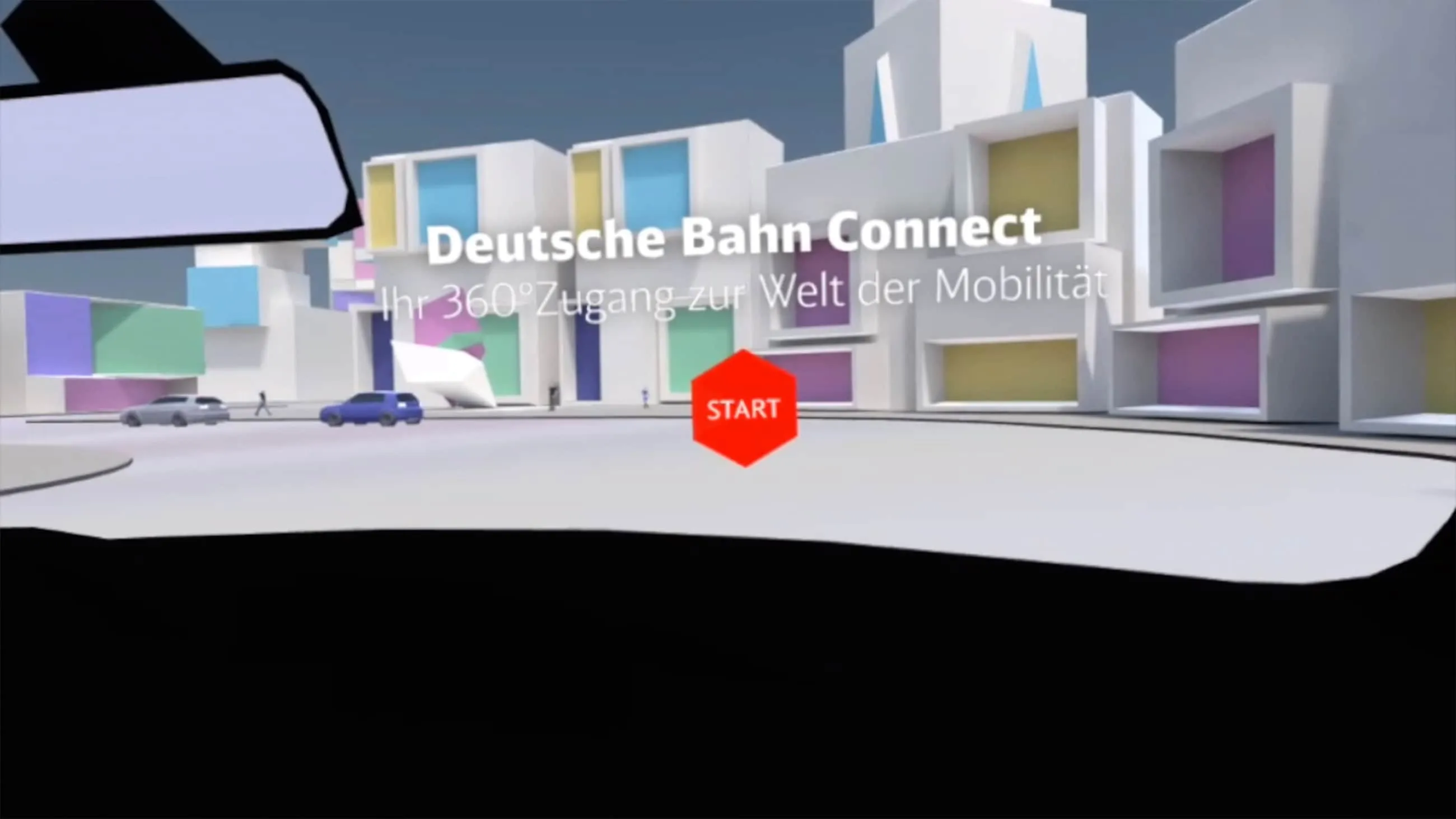 Stilisierte 3D Szene, Blick aus einem Fahrzeug auf die Straße