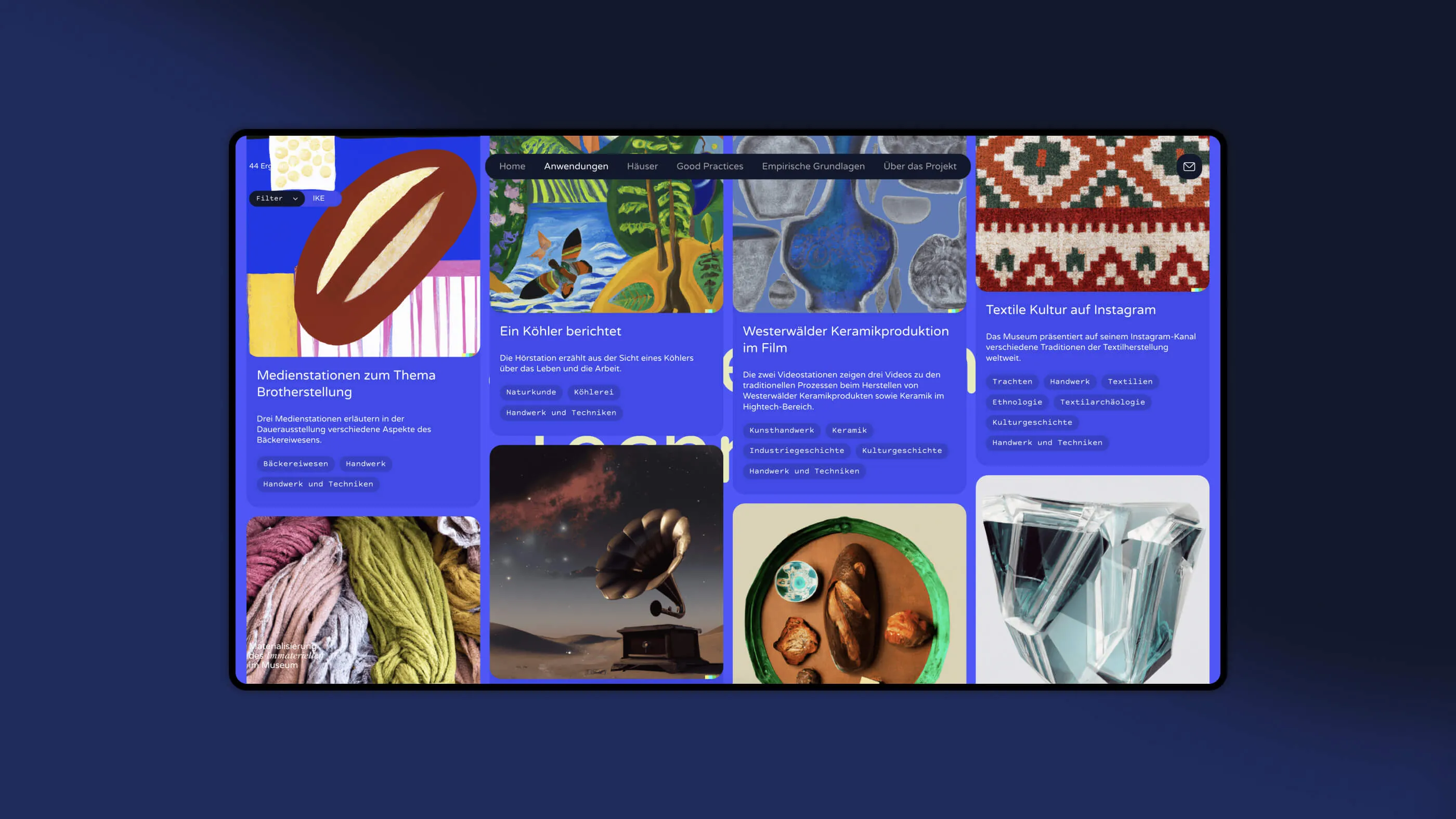 A screenshot of the website immateriell.smb.museum of the Stiftung Preußischer Kulturbesitz.