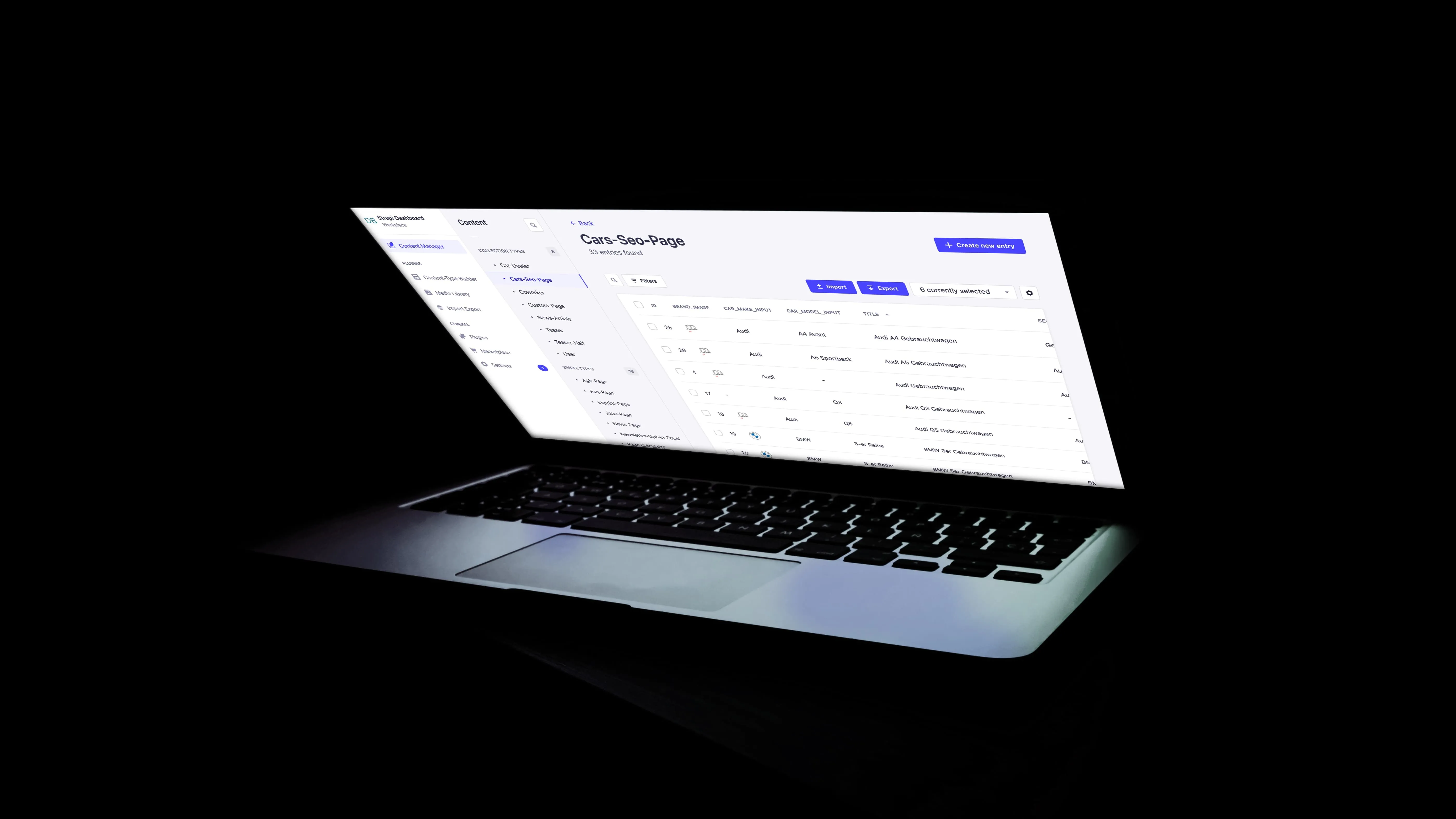 A laptop shows on the screen the screen of an editorial system 