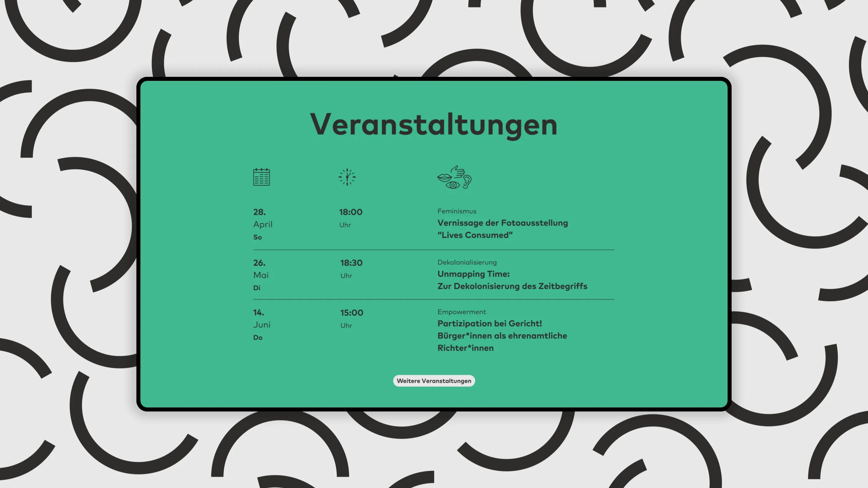 Desktop view of the "Berlin Global Village" website on a gray patterned background