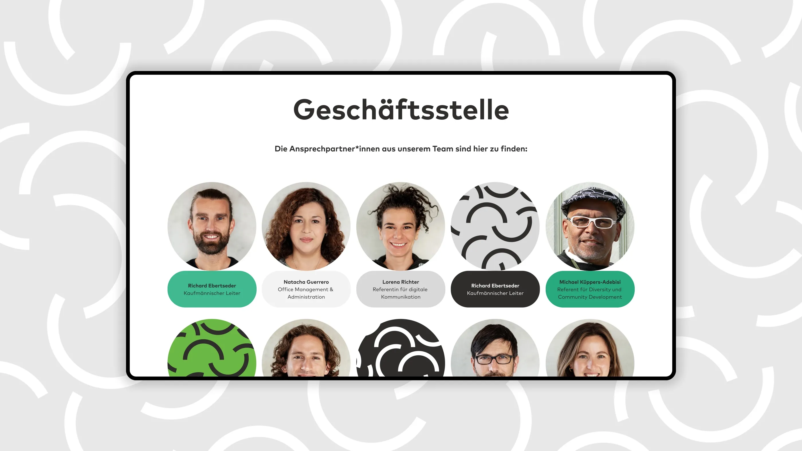 Desktop view of the "Berlin Global Village" website on a gray patterned background