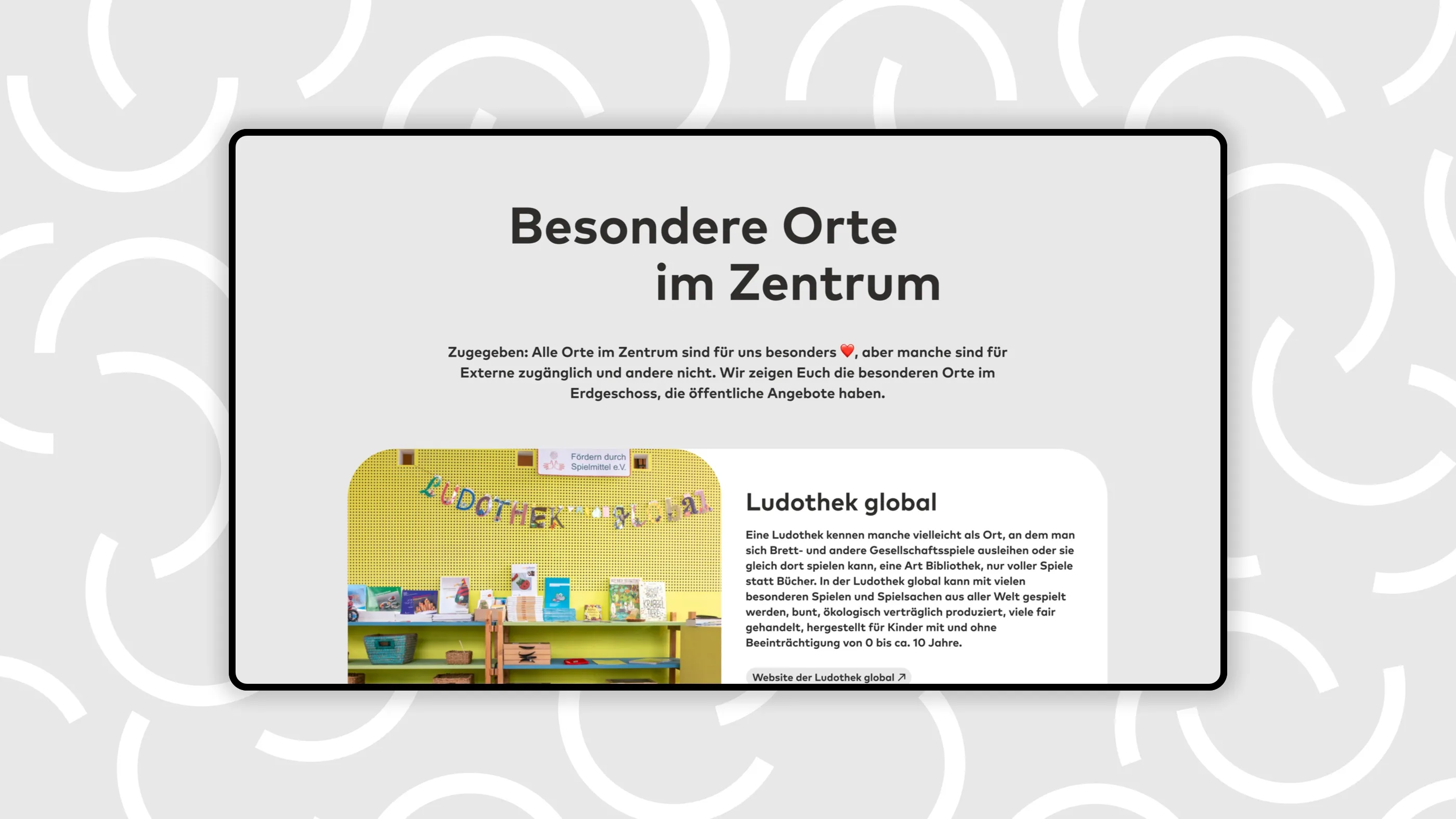 Desktop view of the "Berlin Global Village" website on a gray patterned background