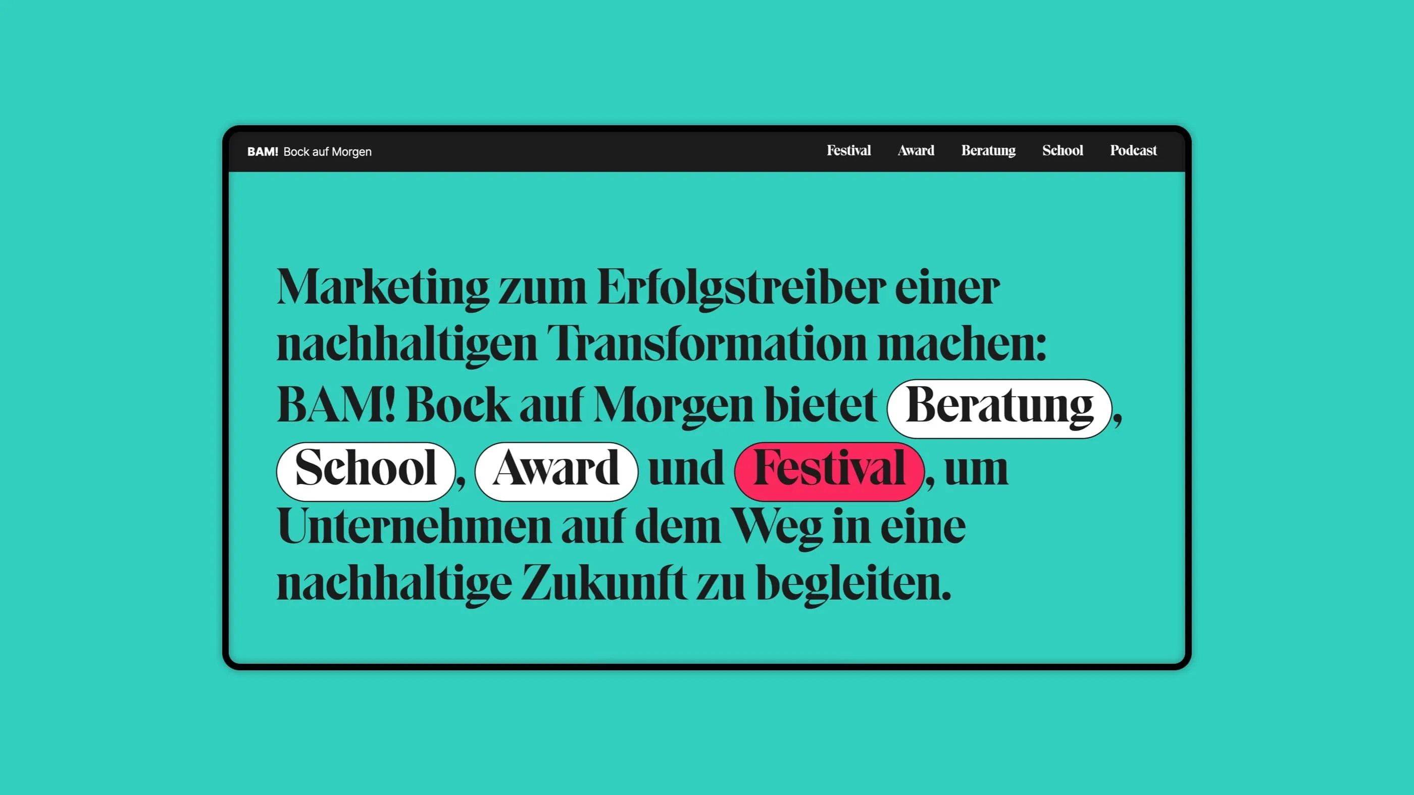 A screenshot of the start page of BAM! - Bock auf morgen