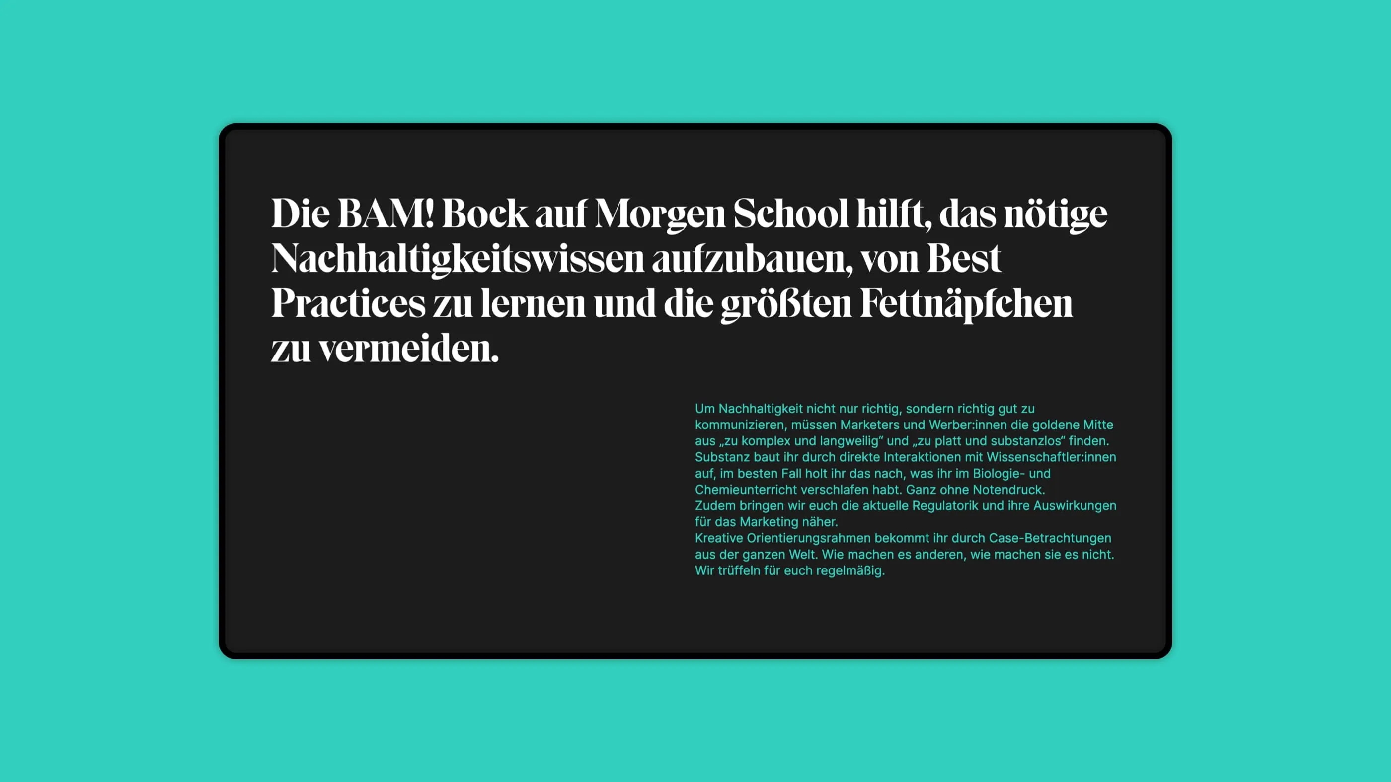 A screenshot of the website of BAM! - Bock auf morgen