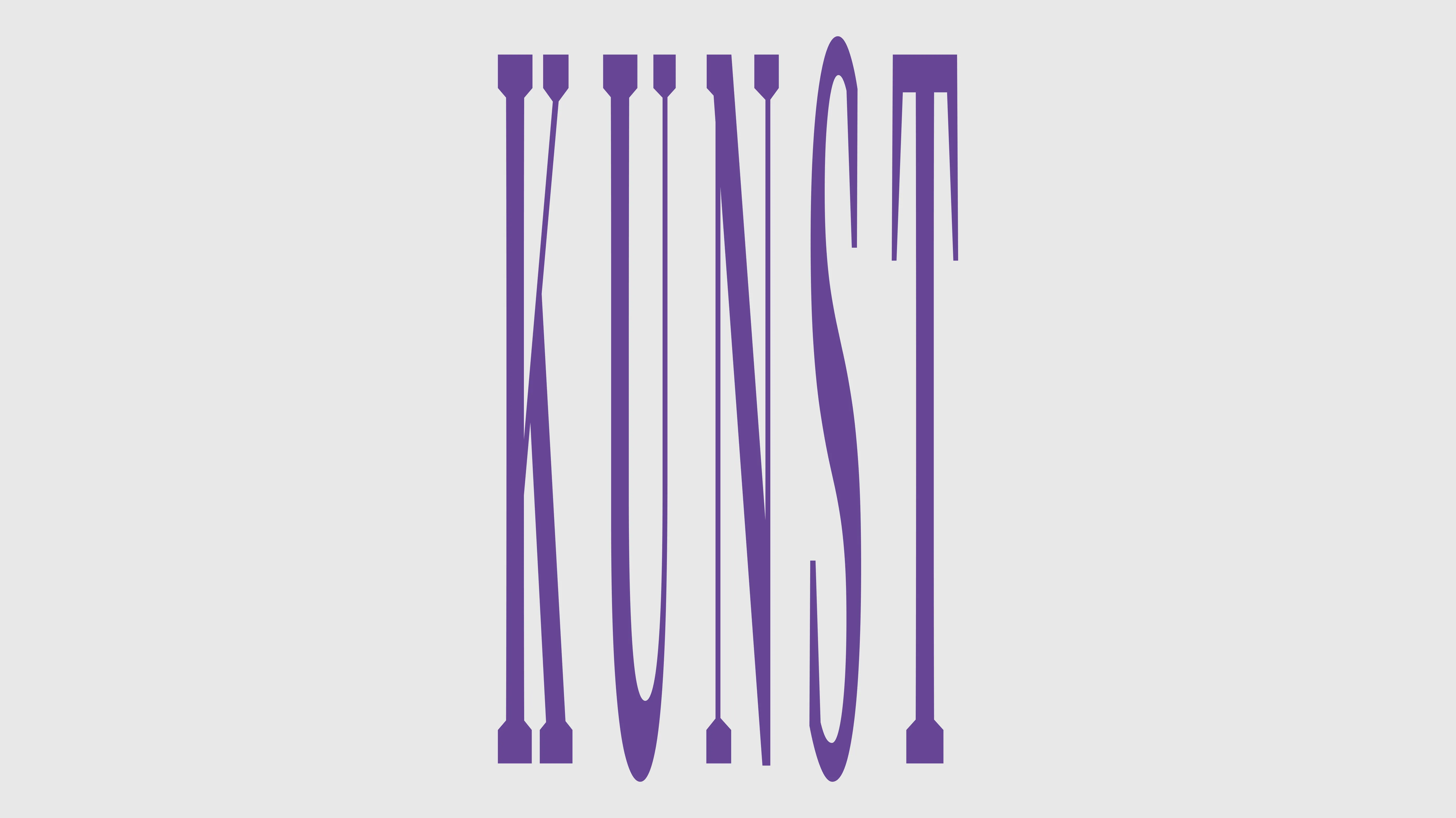 verzerrter Schriftzug "Kunst", lila auf grauem Hintergrund