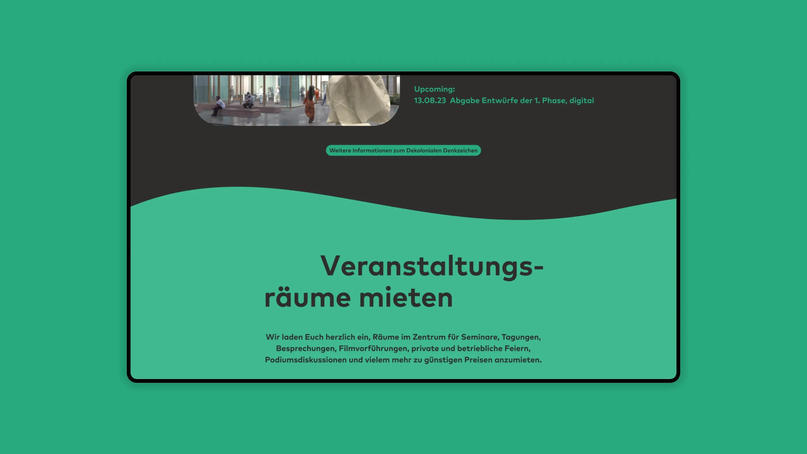 Desktop view of the "Berlin Global Village" website on a green background