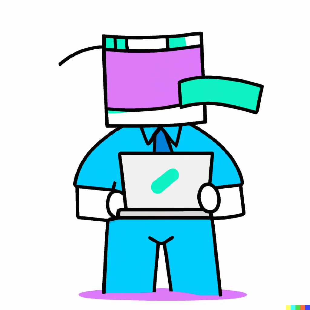 Ein AI-generiertes Teaserbild mit dem Prompt: a minimalistic colorful cartoon character that looks like an it-expert with no head.