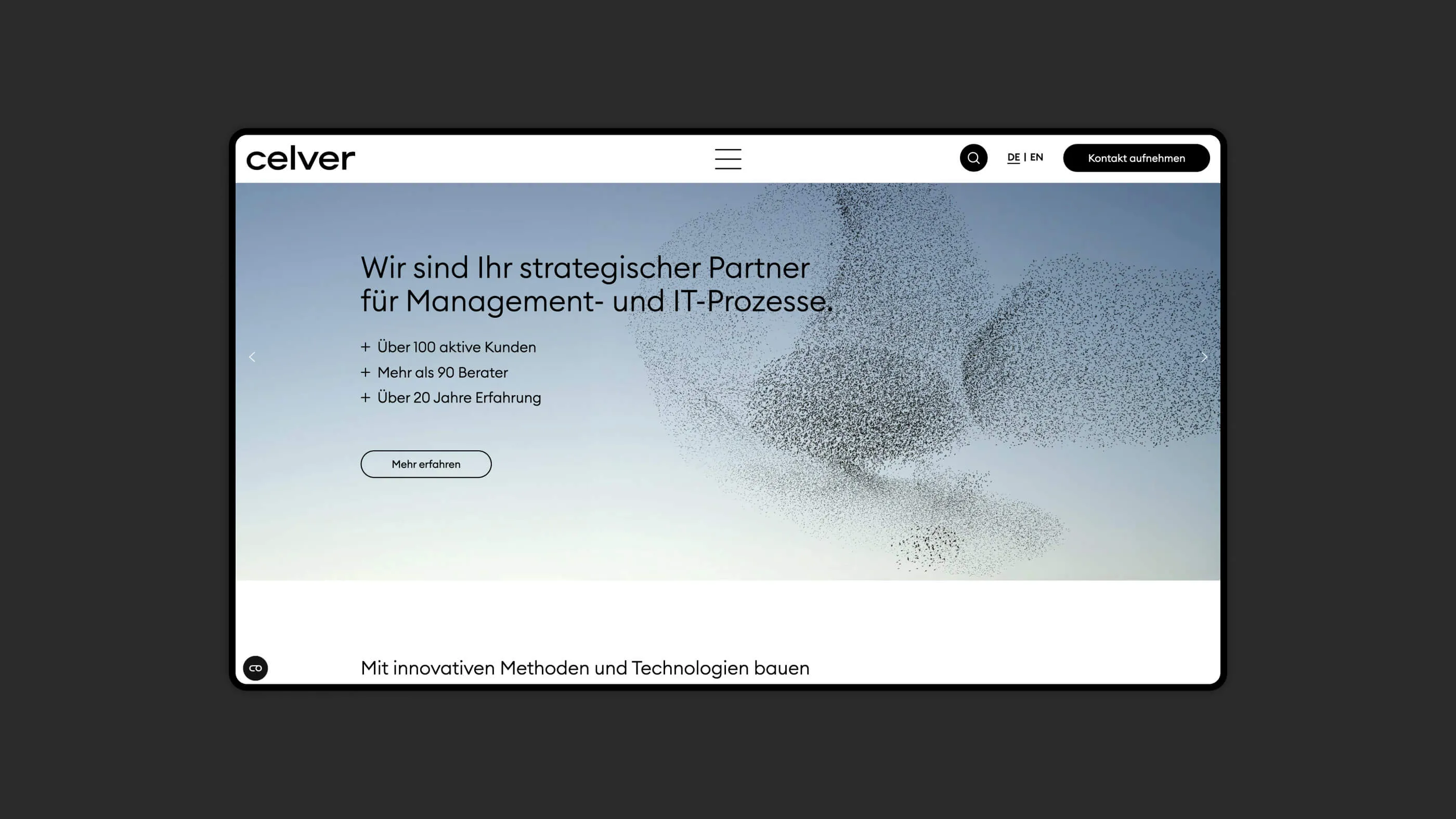 A screenshot of the header of the celver homepage