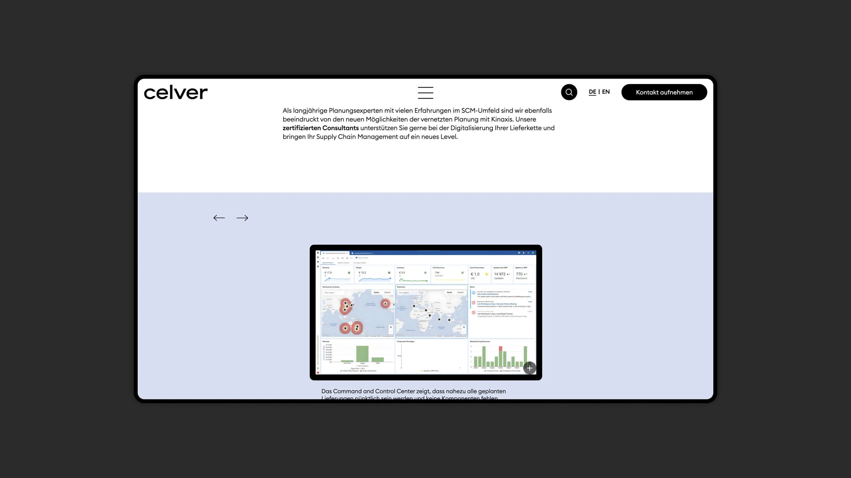 A screenshot of a section of a detail page with an image gallery on the celver website