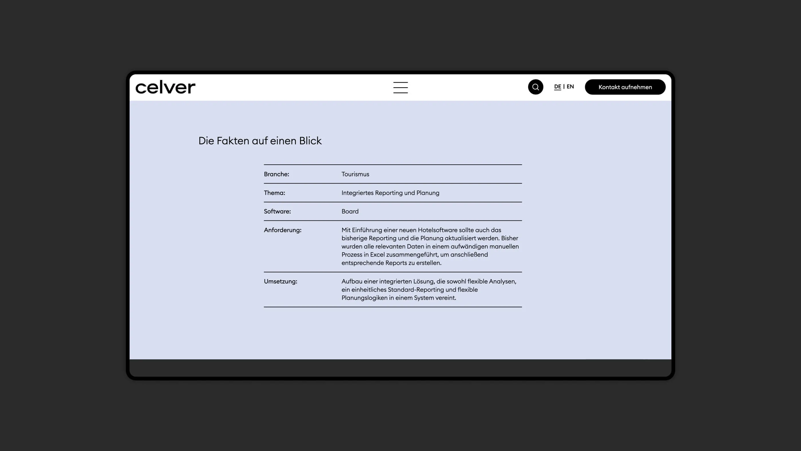 A screenshot of a section of a detail page with facts on the celver website